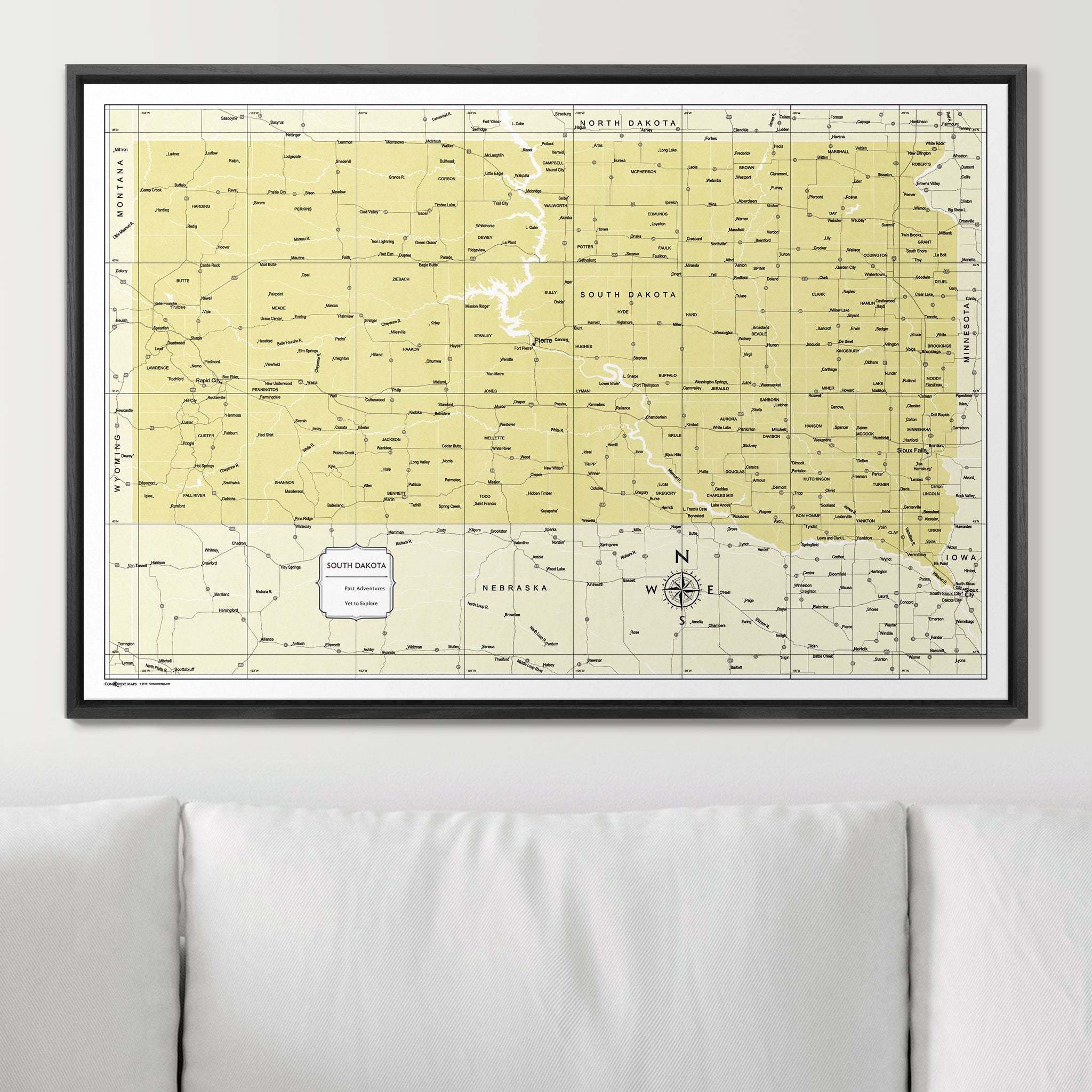 Push Pin South Dakota Map (Pin Board) - Yellow Color Splash CM Pin Board