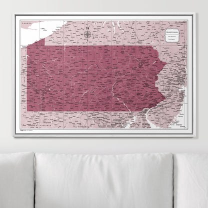 Push Pin Pennsylvania Map (Pin Board) - Burgundy Color Splash CM Pin Board