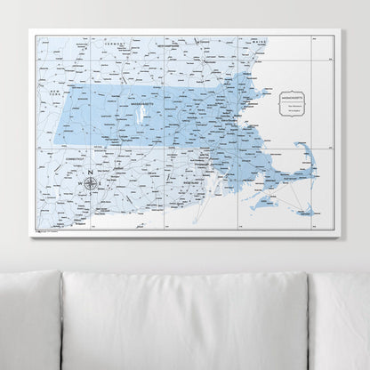 Push Pin Massachusetts Map (Pin Board) - Light Blue Color Splash CM Pin Board