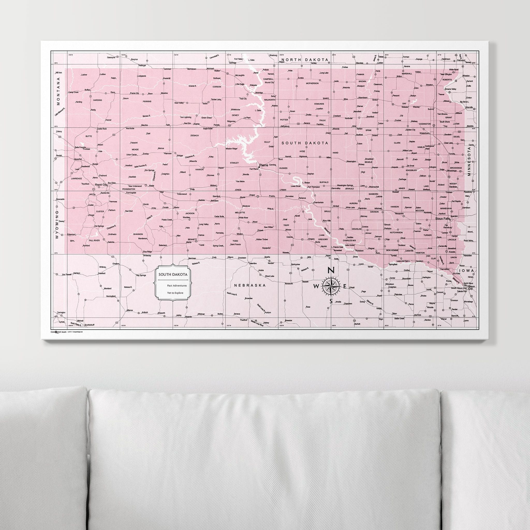 Push Pin South Dakota Map (Pin Board) - Pink Color Splash CM Pin Board