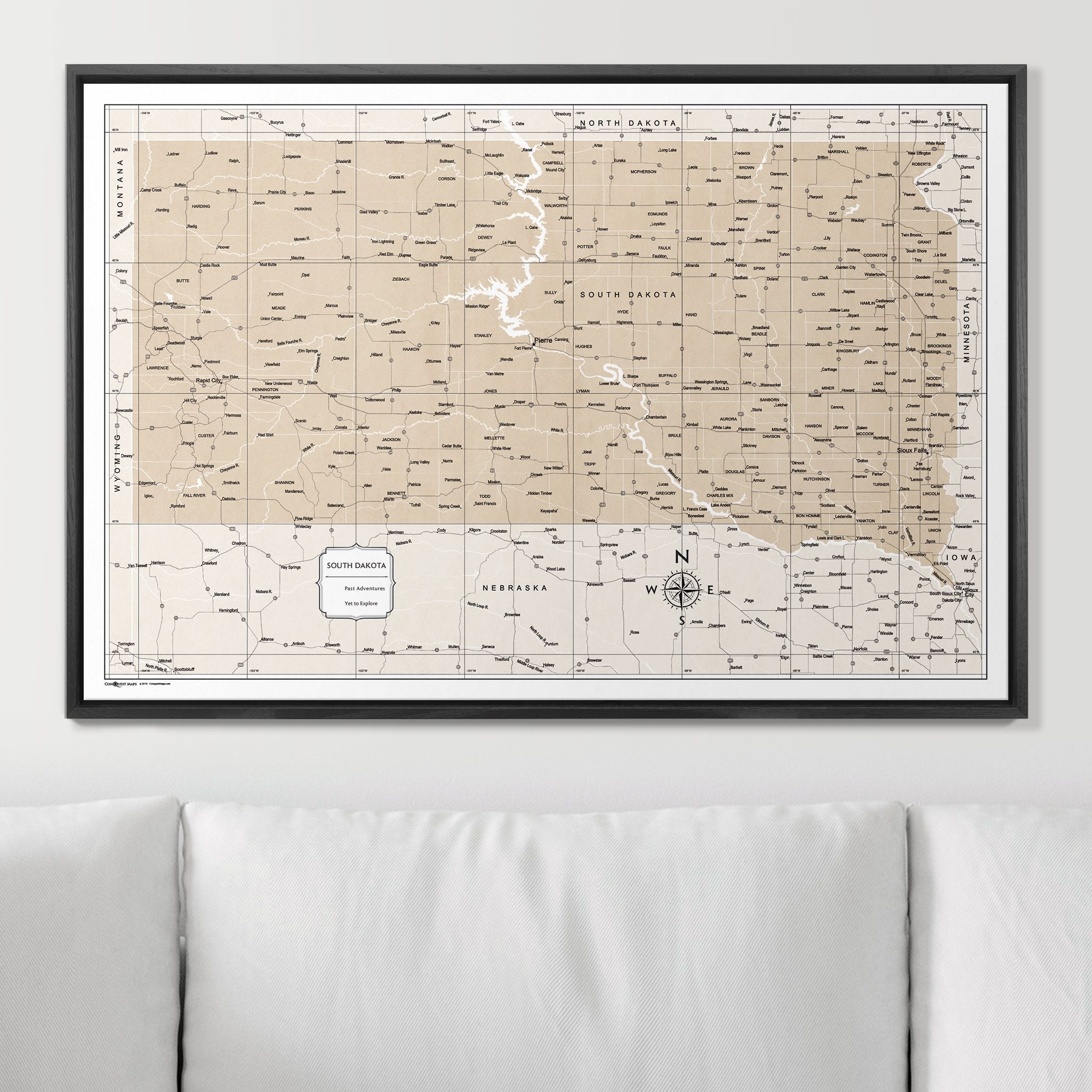 Push Pin South Dakota Map (Pin Board) - Light Brown Color Splash CM Pin Board