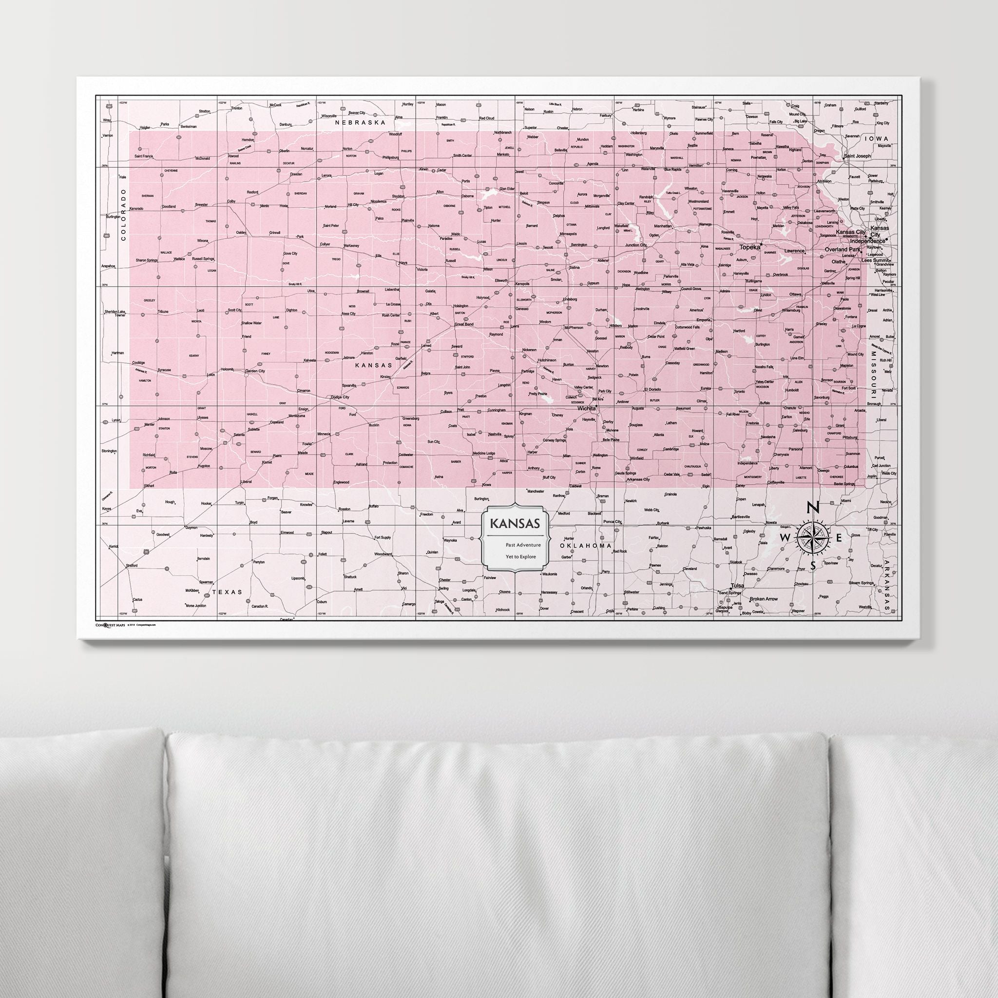 Push Pin Kansas Map (Pin Board) - Pink Color Splash CM Pin Board