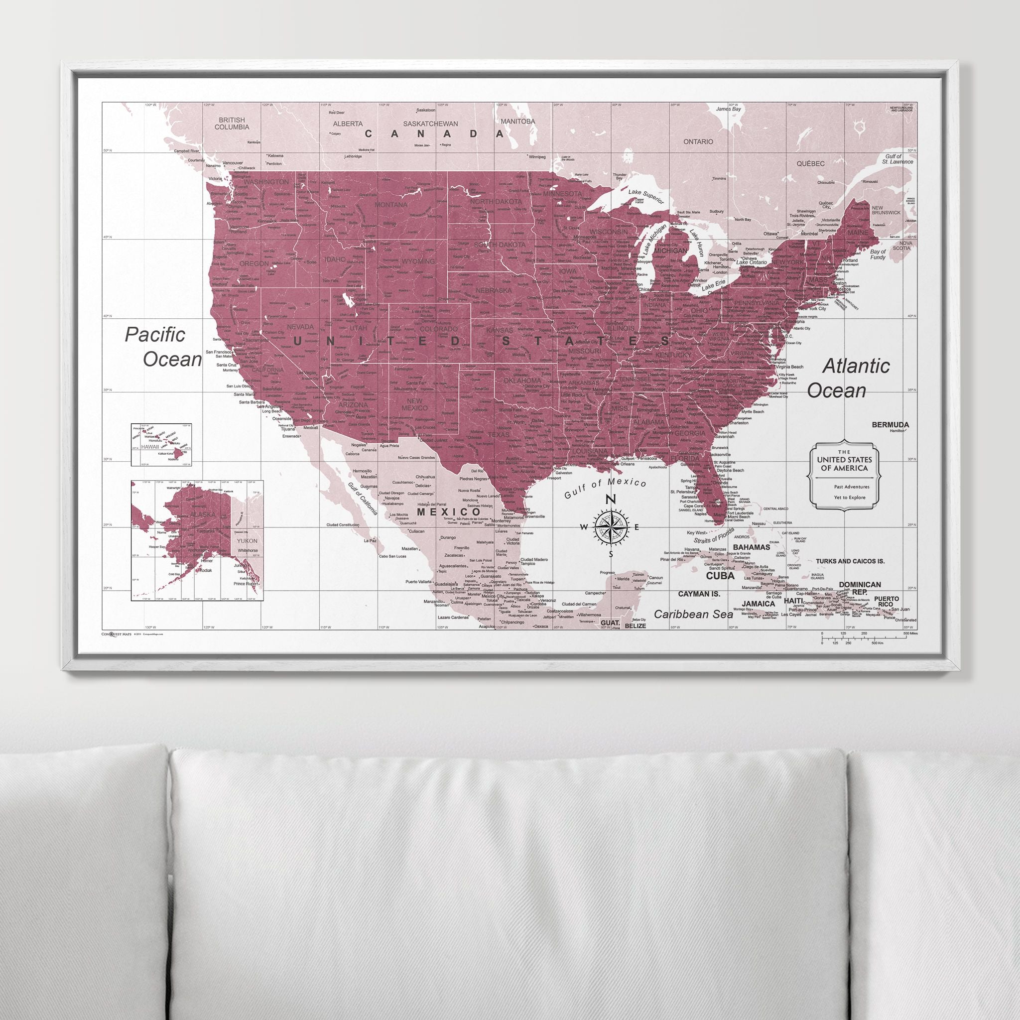 Push Pin USA Map (Pin Board) - Burgundy Color Splash CM Pin Board