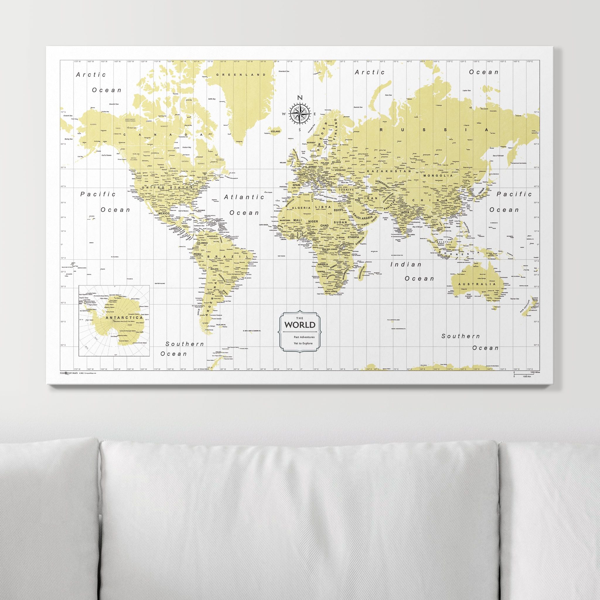 Push Pin World Map (Pin Board) - Yellow Color Splash CM Pin Board