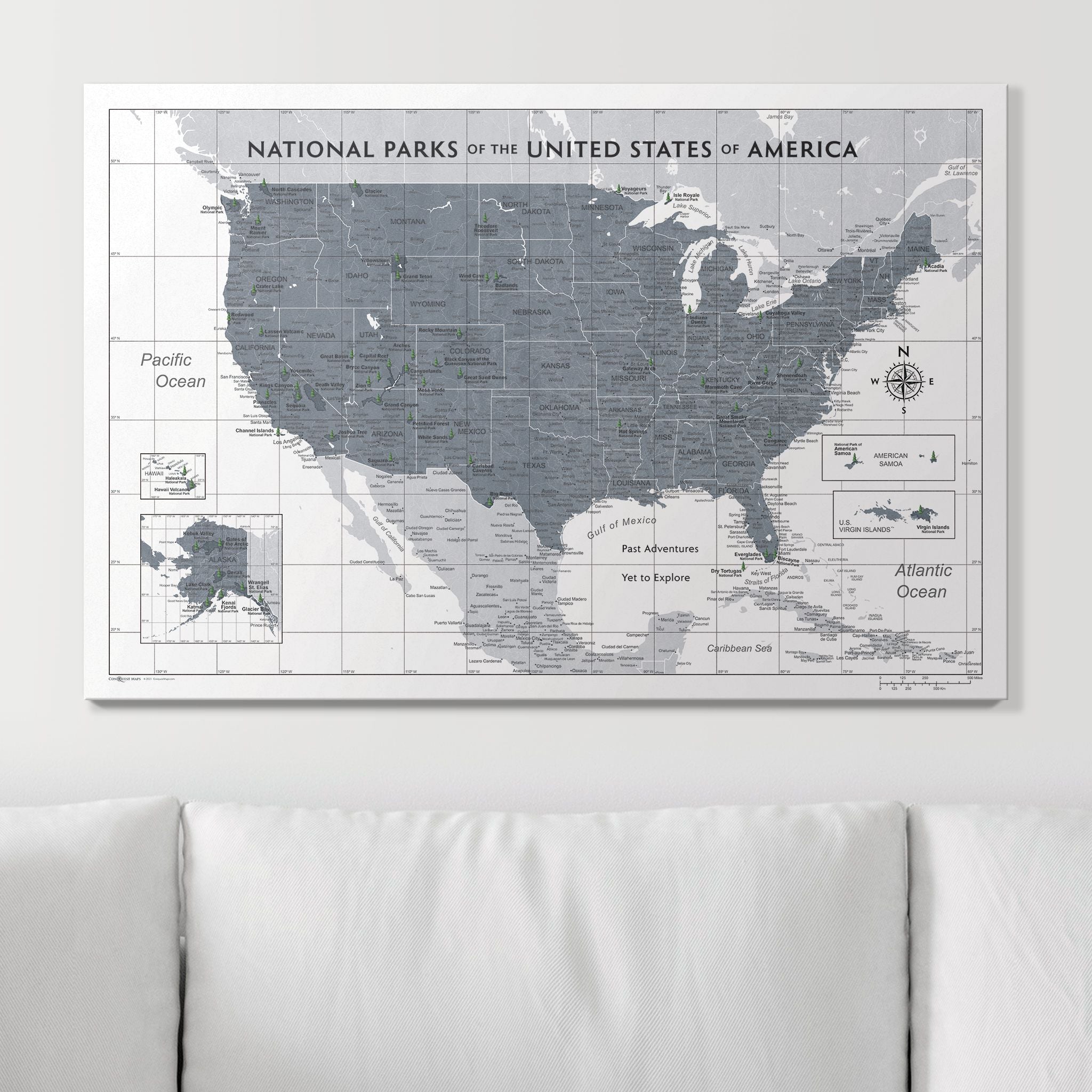 Push Pin National Parks Map (Pin Board) - Dark Gray Color Splash CM Pin Board