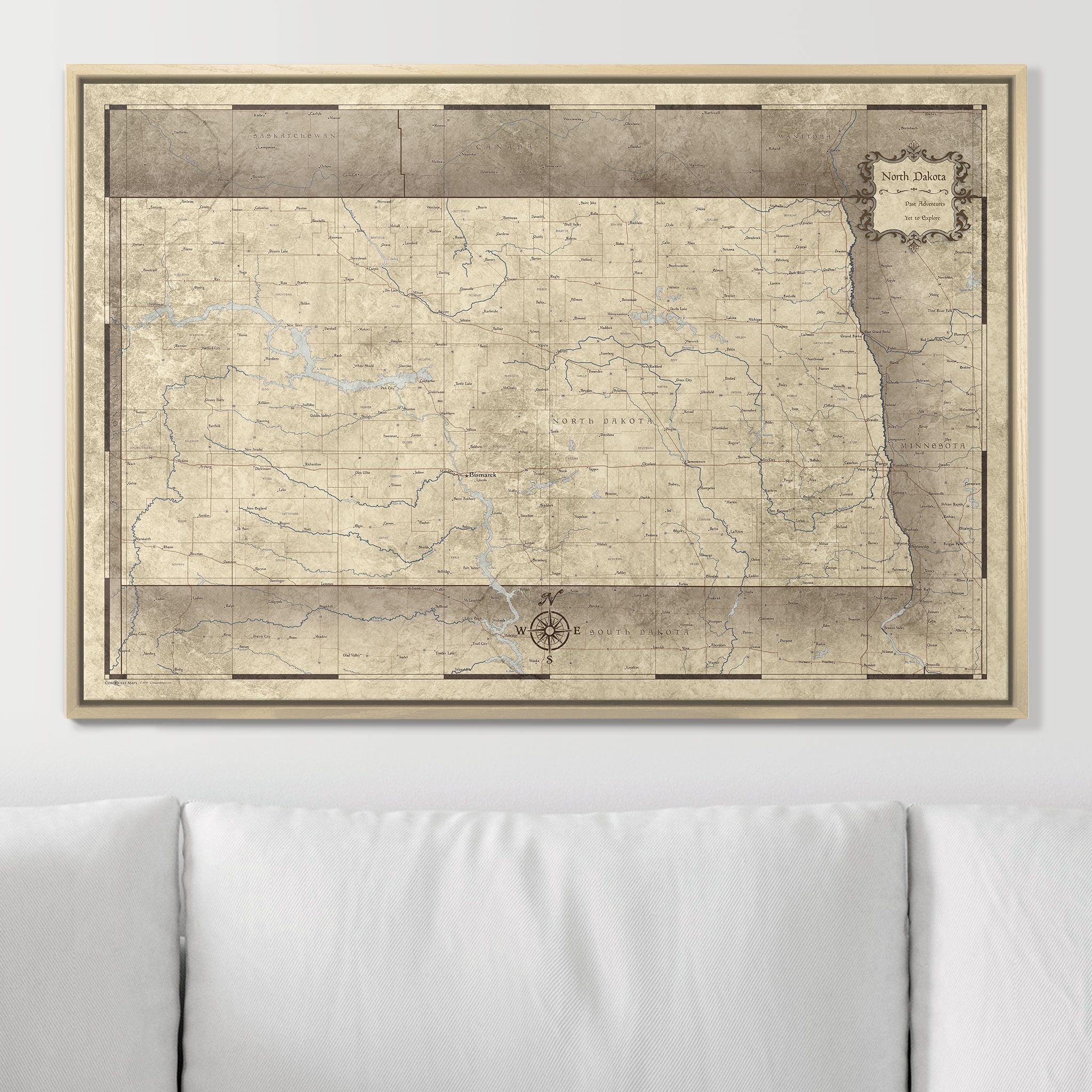 Push Pin North Dakota Map (Pin Board) - Rustic Vintage CM Pin Board