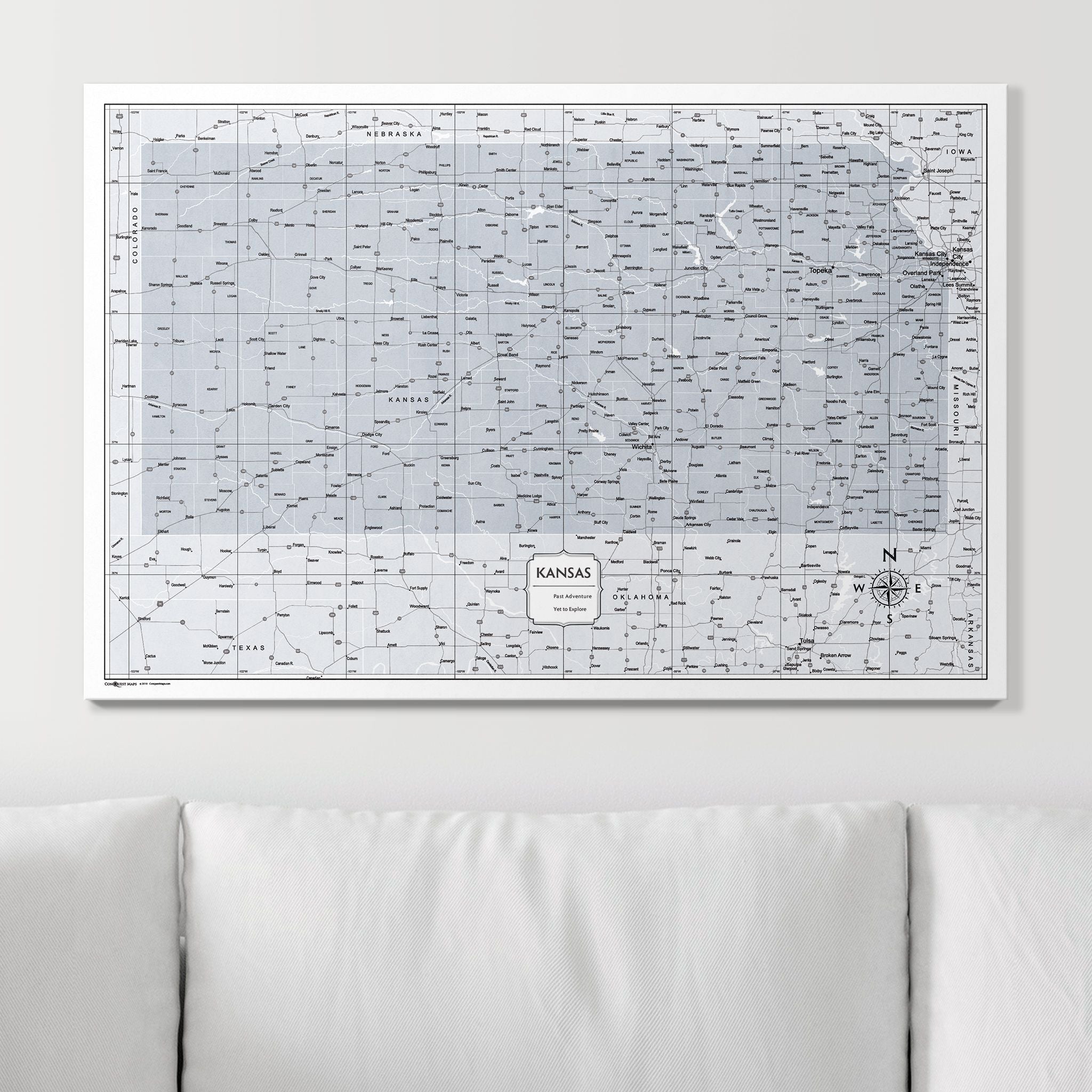 Push Pin Kansas Map (Pin Board) - Light Gray Color Splash CM Pin Board