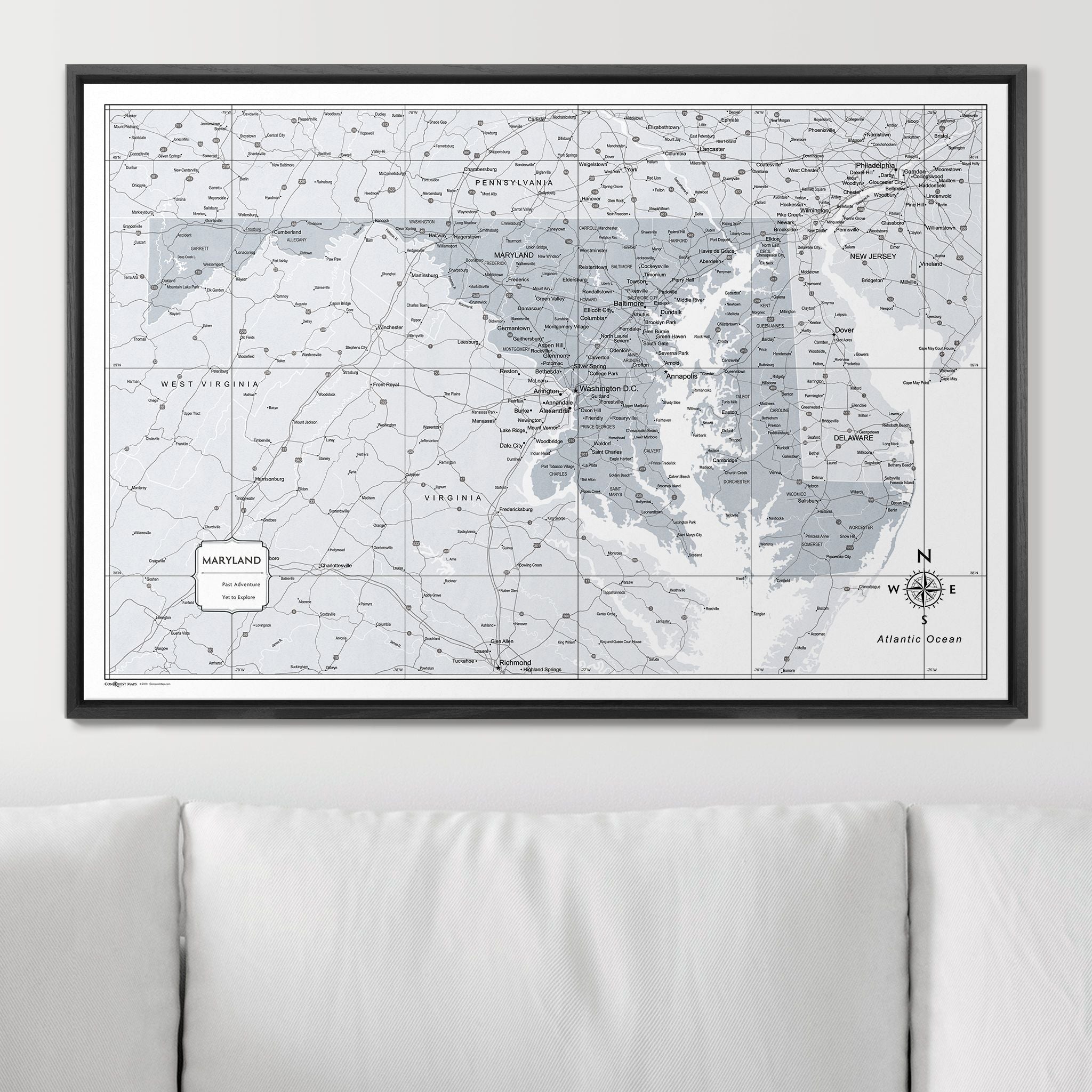 Push Pin Maryland Map (Pin Board) - Light Gray Color Splash CM Pin Board