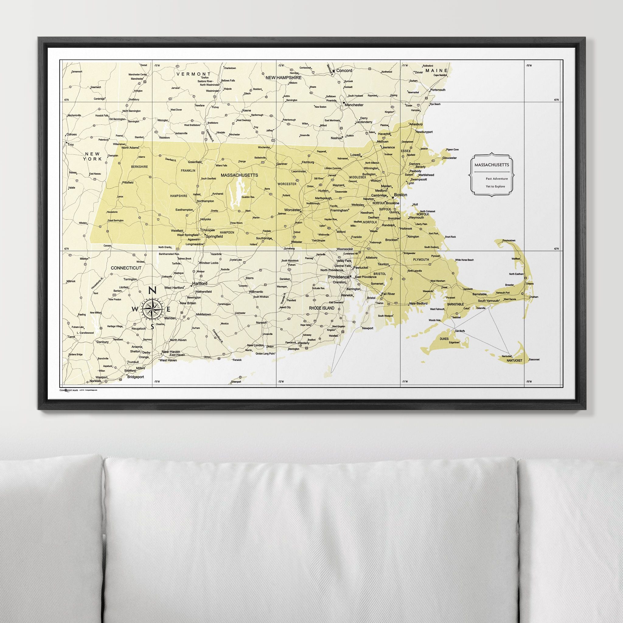 Push Pin Massachusetts Map (Pin Board) - Yellow Color Splash CM Pin Board