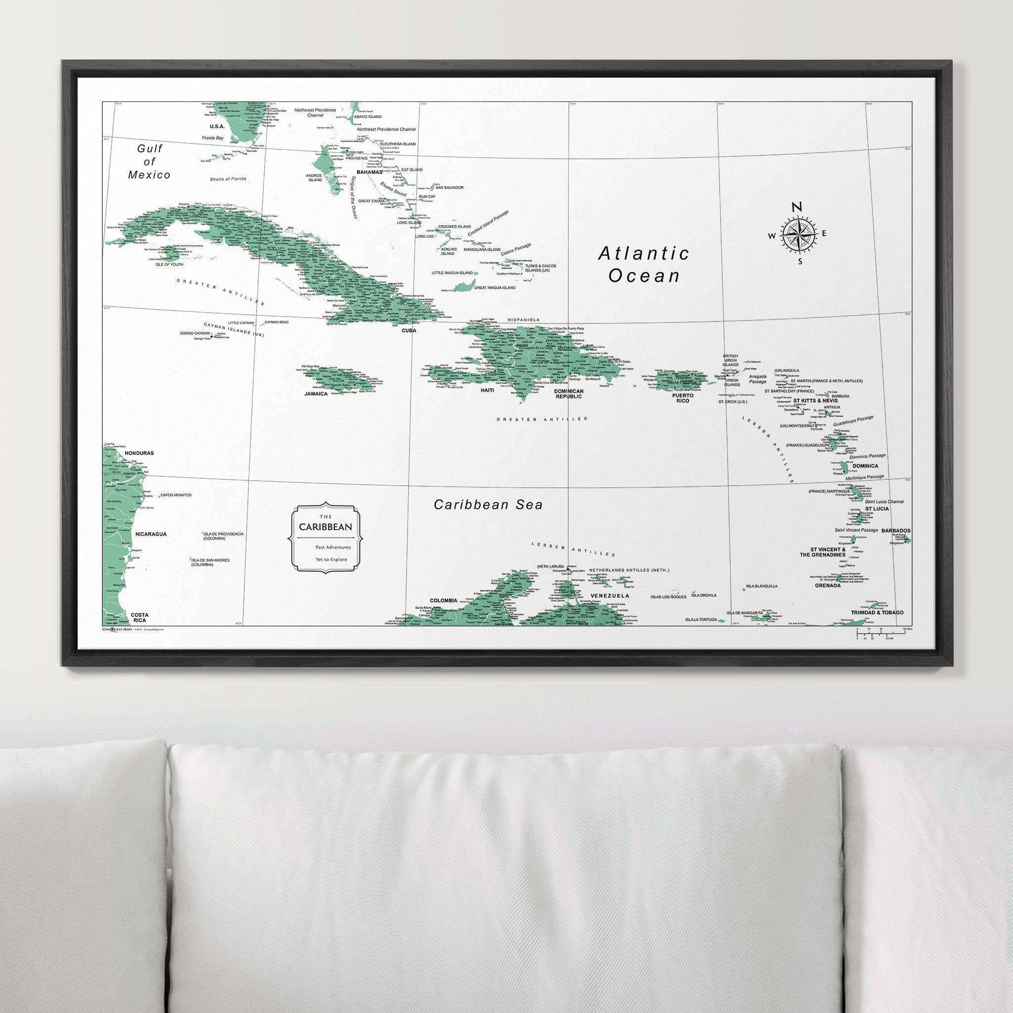 Push Pin Caribbean Map (Pin Board) - Green Color Splash CM Pin Board