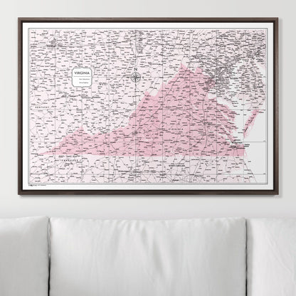 Push Pin Virginia Map (Pin Board) - Pink Color Splash CM Pin Board