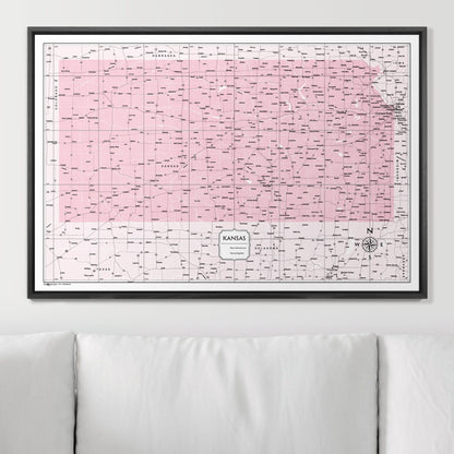 Push Pin Kansas Map (Pin Board) - Pink Color Splash CM Pin Board