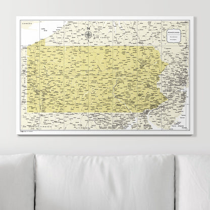 Push Pin Pennsylvania Map (Pin Board) - Yellow Color Splash CM Pin Board