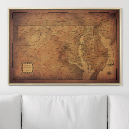 Push Pin Maryland Map (Pin Board) - Golden Aged CM Pin Board