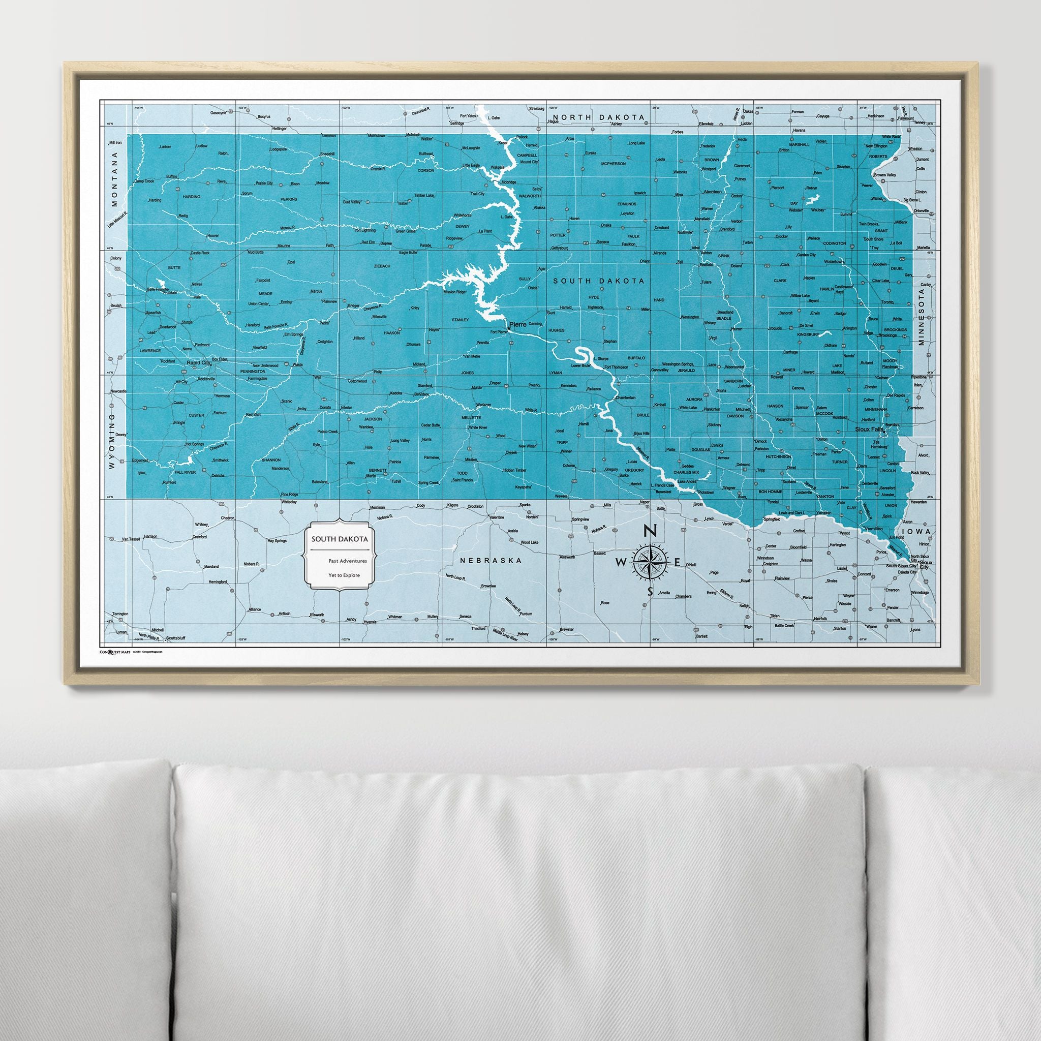 Push Pin South Dakota Map (Pin Board) - Teal Color Splash CM Pin Board