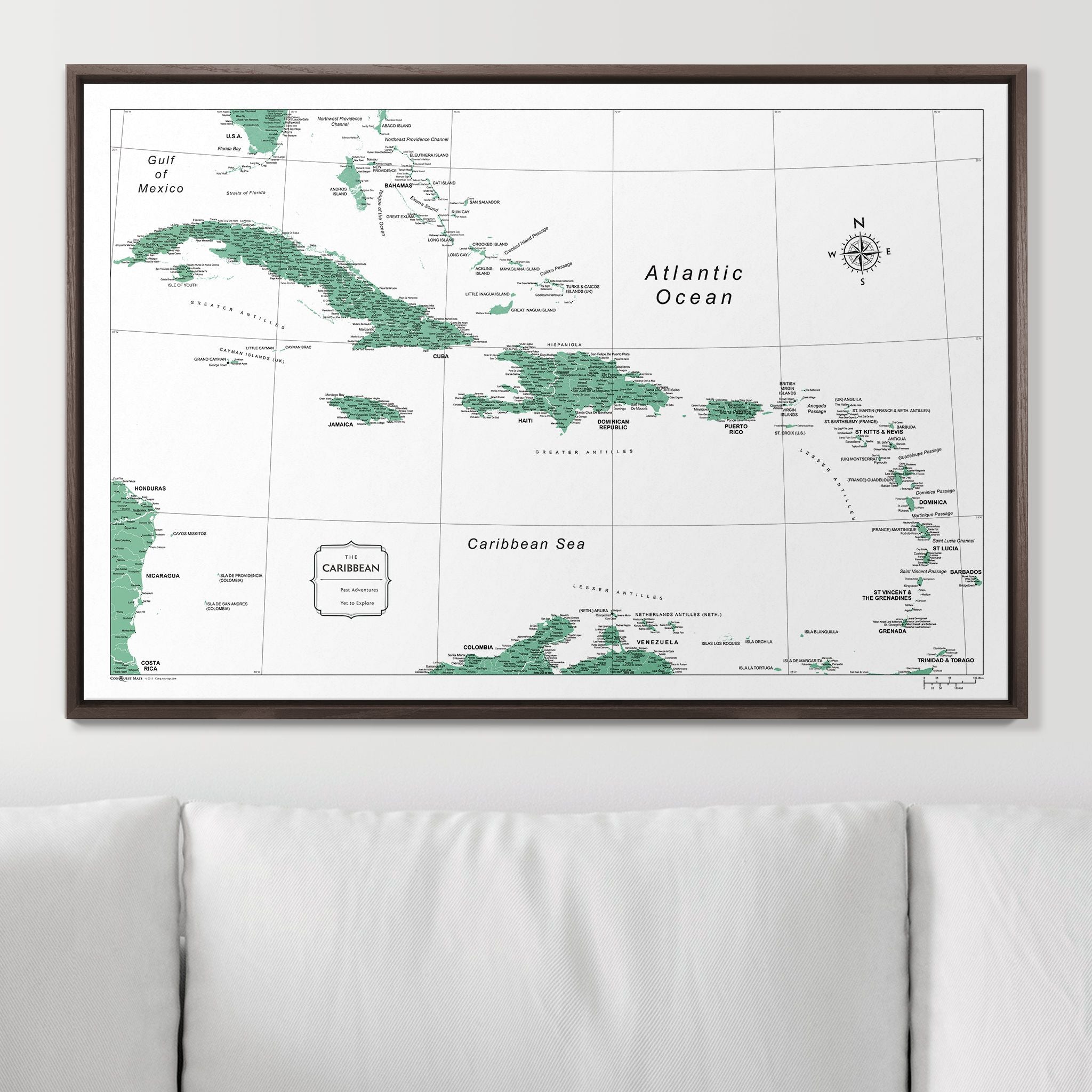 Push Pin Caribbean Map (Pin Board) - Green Color Splash CM Pin Board