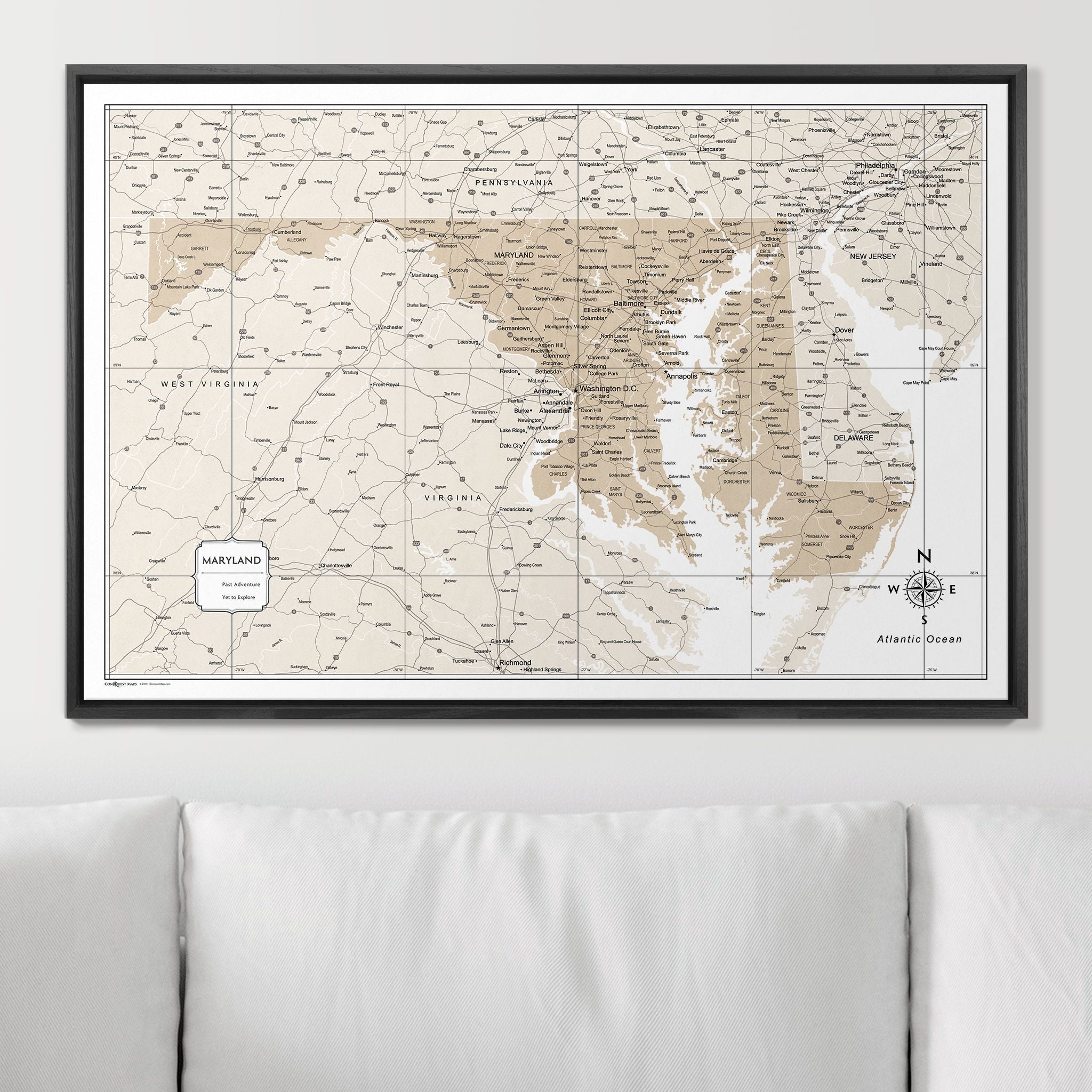 Push Pin Maryland Map (Pin Board) - Light Brown Color Splash CM Pin Board