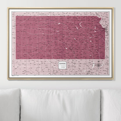 Push Pin Kansas Map (Pin Board) - Burgundy Color Splash CM Pin Board