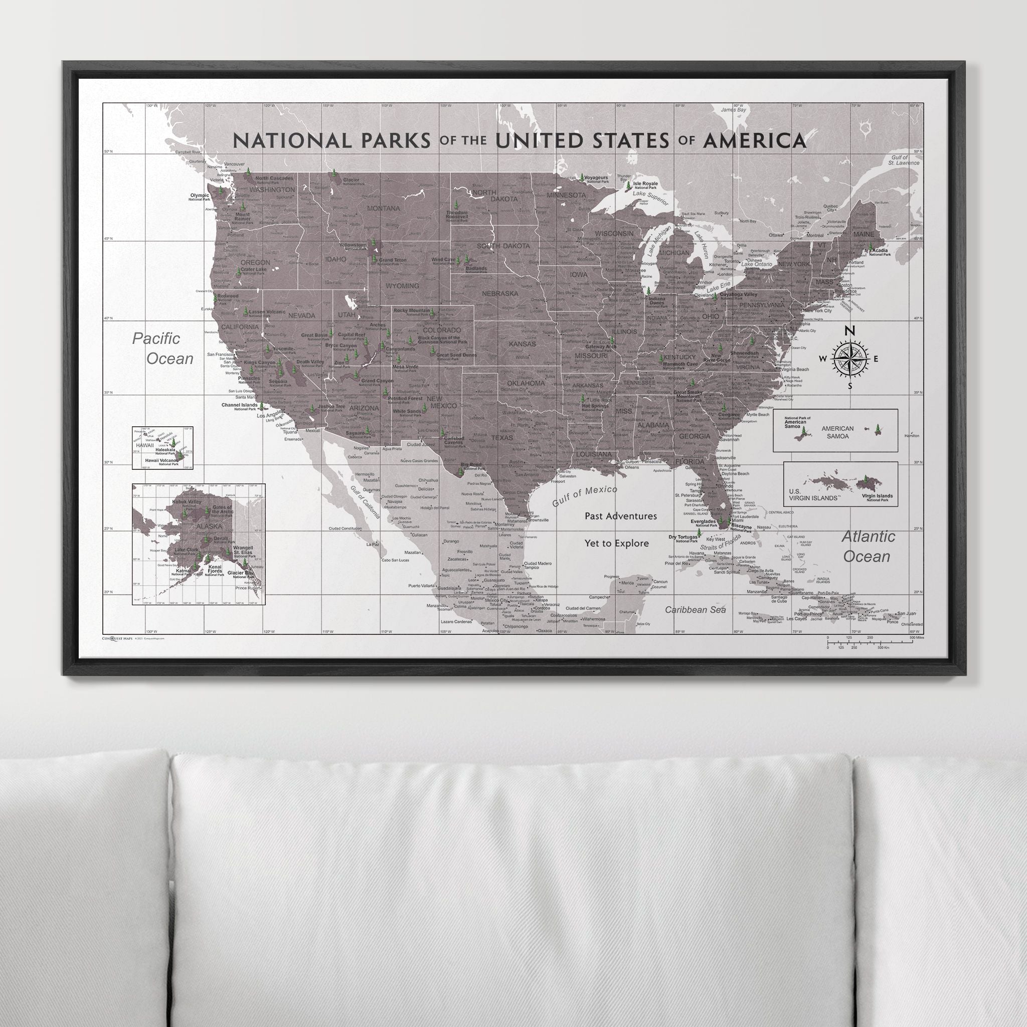 Push Pin National Parks Map (Pin Board) - Dark Brown Color Splash CM Pin Board