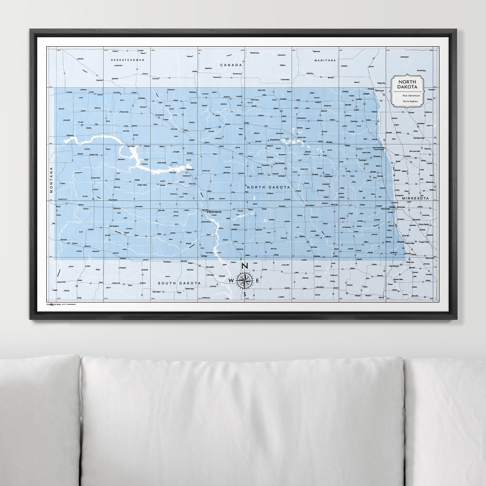 Push Pin North Dakota Map (Pin Board) - Light Blue Color Splash CM Pin Board