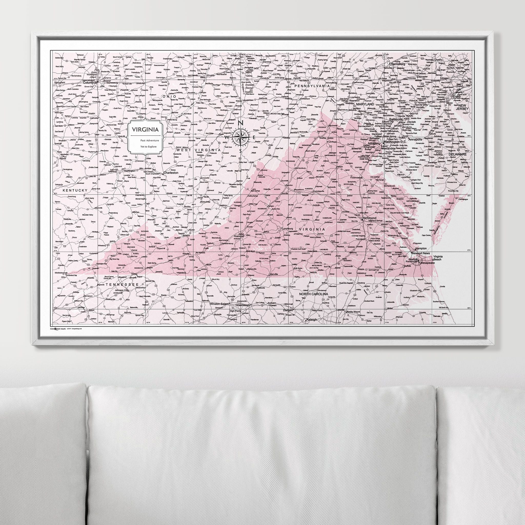 Push Pin Virginia Map (Pin Board) - Pink Color Splash CM Pin Board