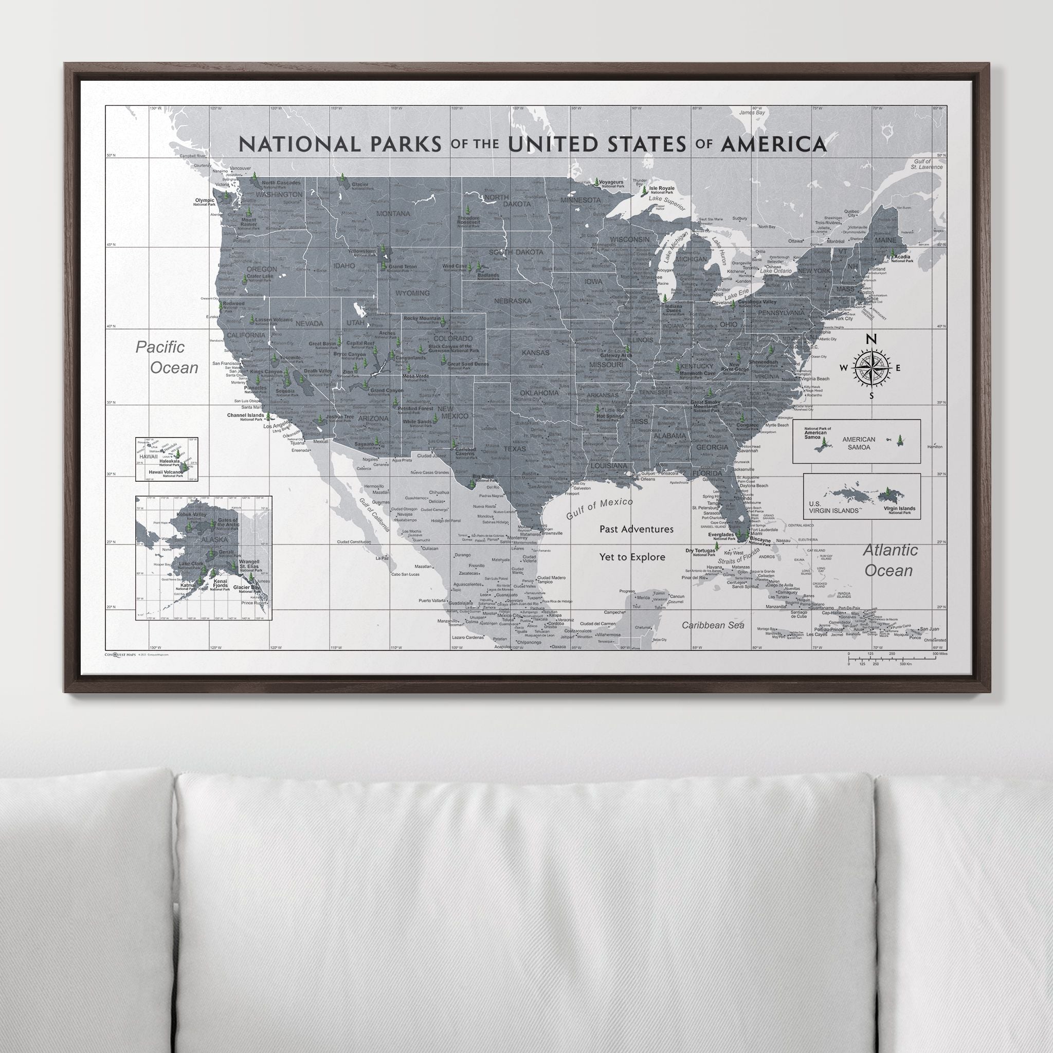 Push Pin National Parks Map (Pin Board) - Dark Gray Color Splash CM Pin Board