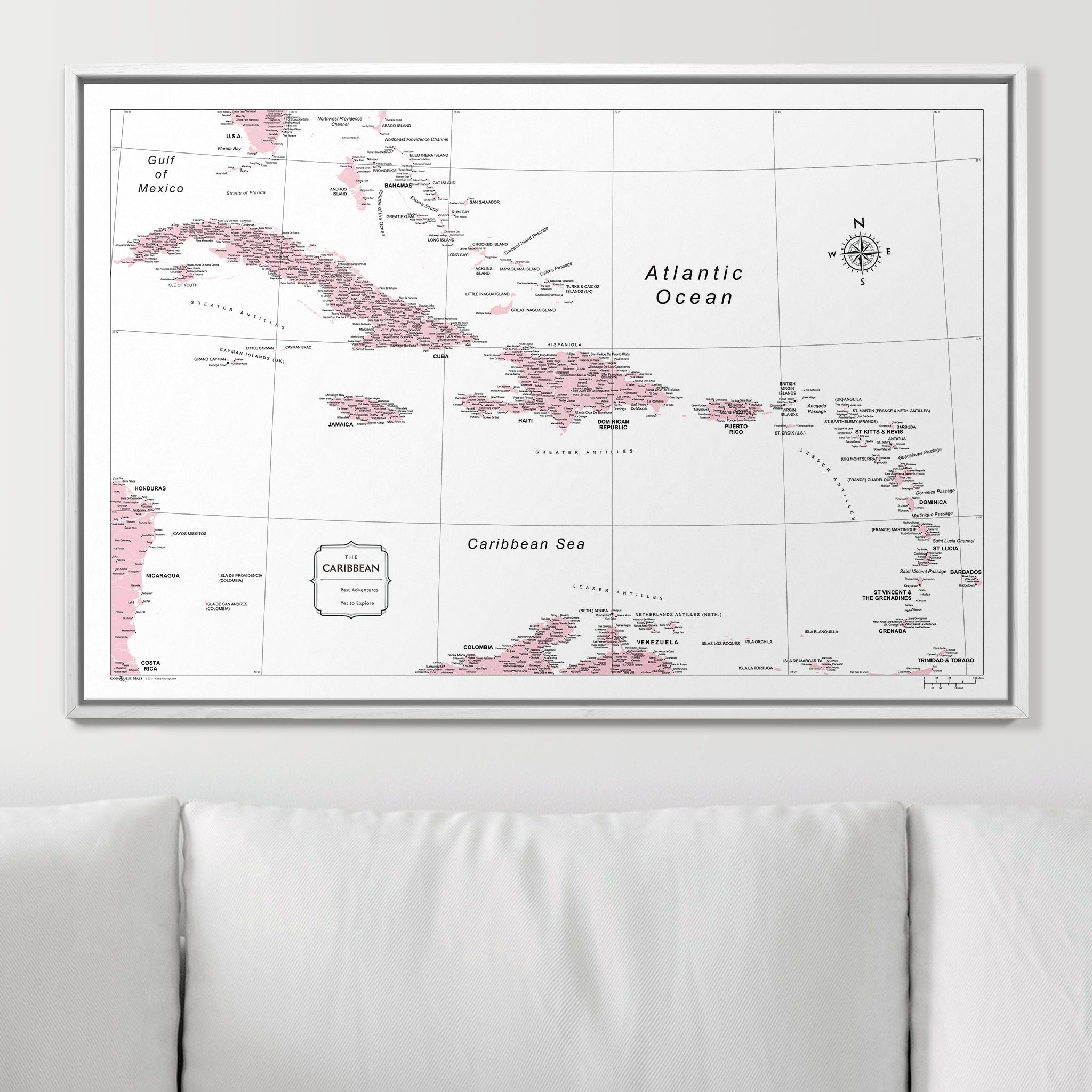 Push Pin Caribbean Map (Pin Board) - Pink Color Splash CM Pin Board