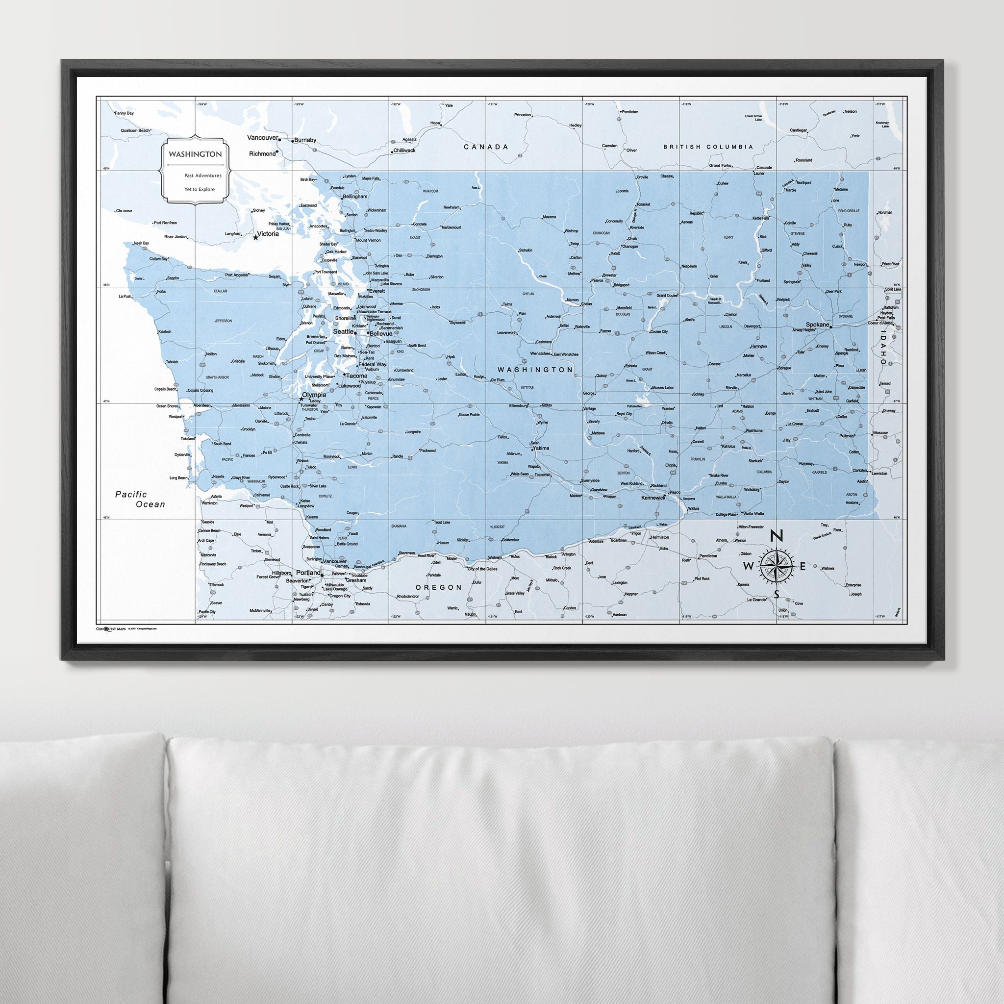 Push Pin Washington Map (Pin Board) - Light Blue Color Splash CM Pin Board