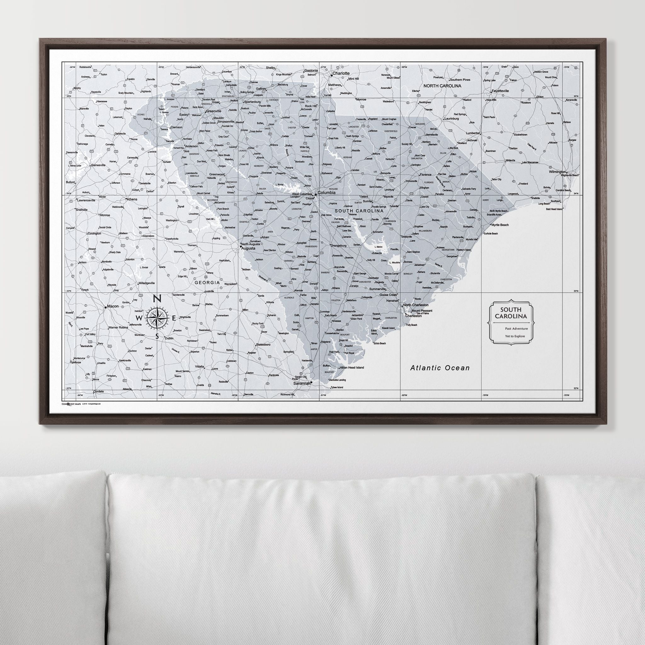 Push Pin South Carolina Map (Pin Board) - Light Gray Color Splash CM Pin Board