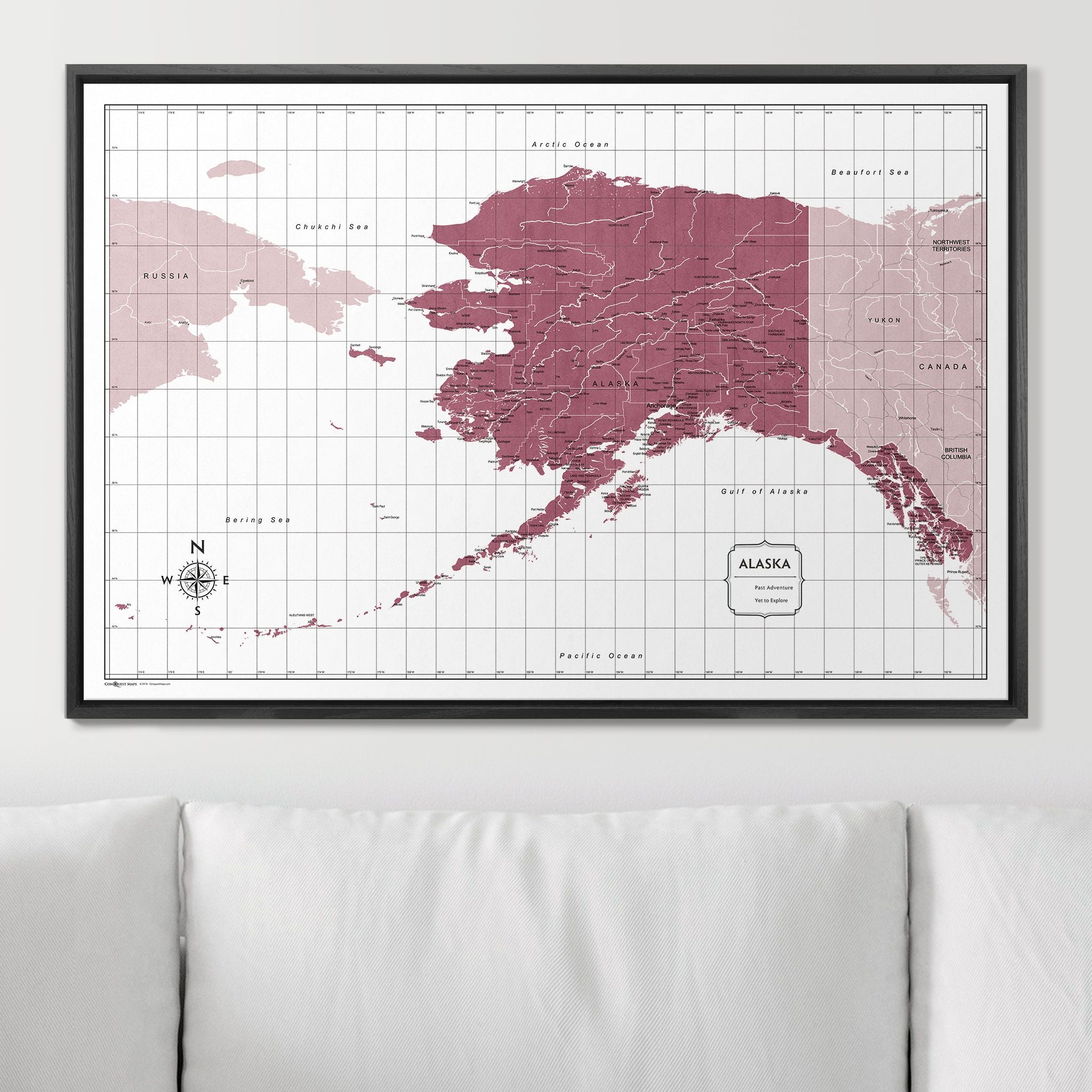 Push Pin Alaska Map (Pin Board) - Burgundy Color Splash CM Pin Board