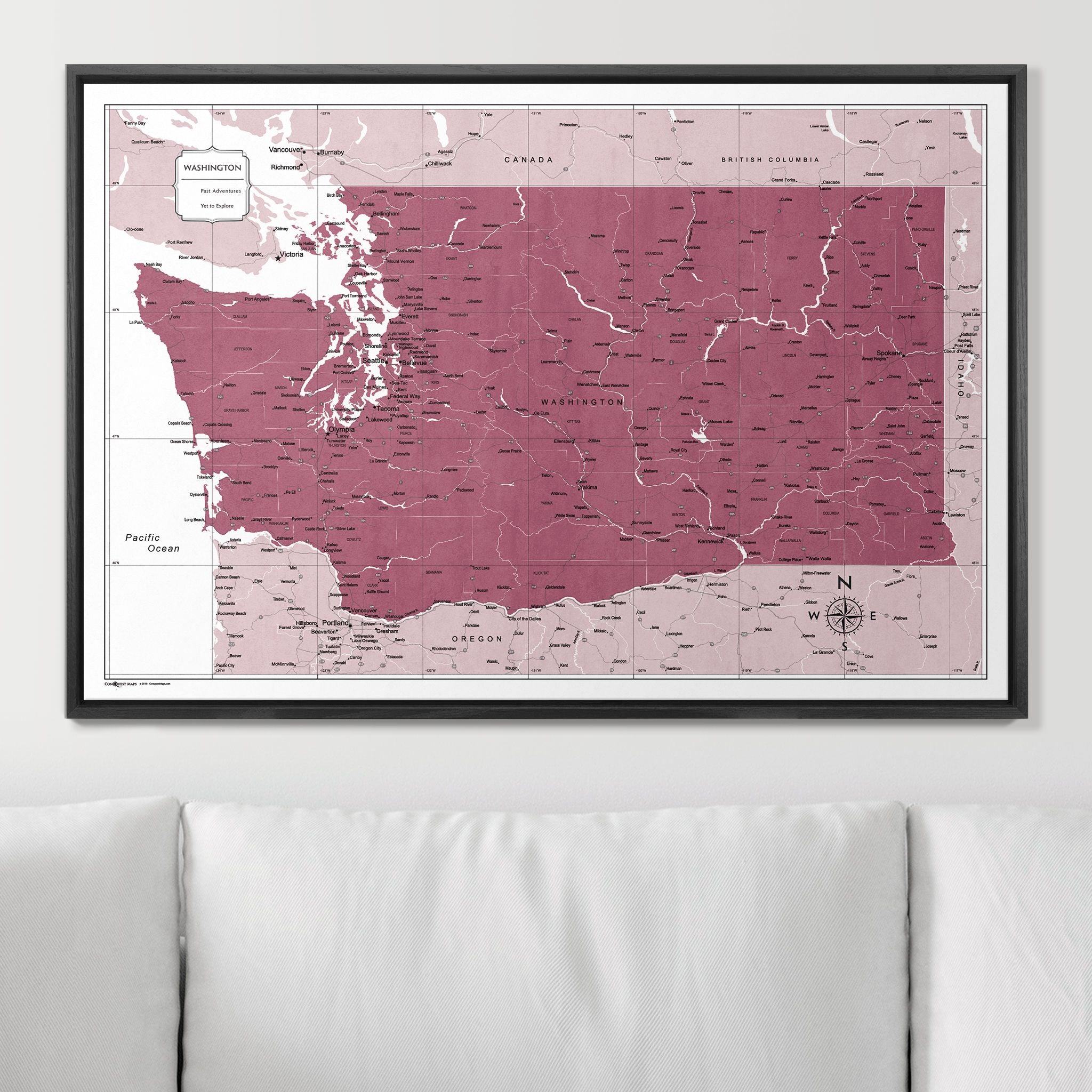 Push Pin Washington Map (Pin Board) - Burgundy Color Splash CM Pin Board