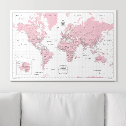 Push Pin World Map (Pin Board) - Pink Color Splash CM Pin Board