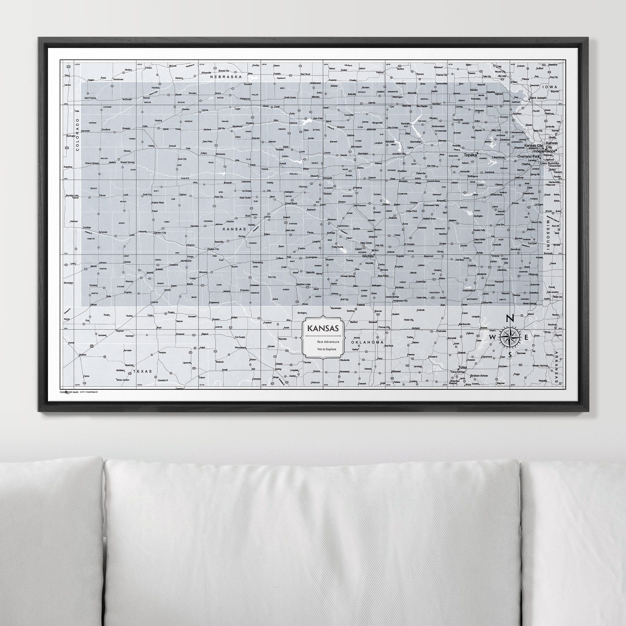 Push Pin Kansas Map (Pin Board) - Light Gray Color Splash CM Pin Board