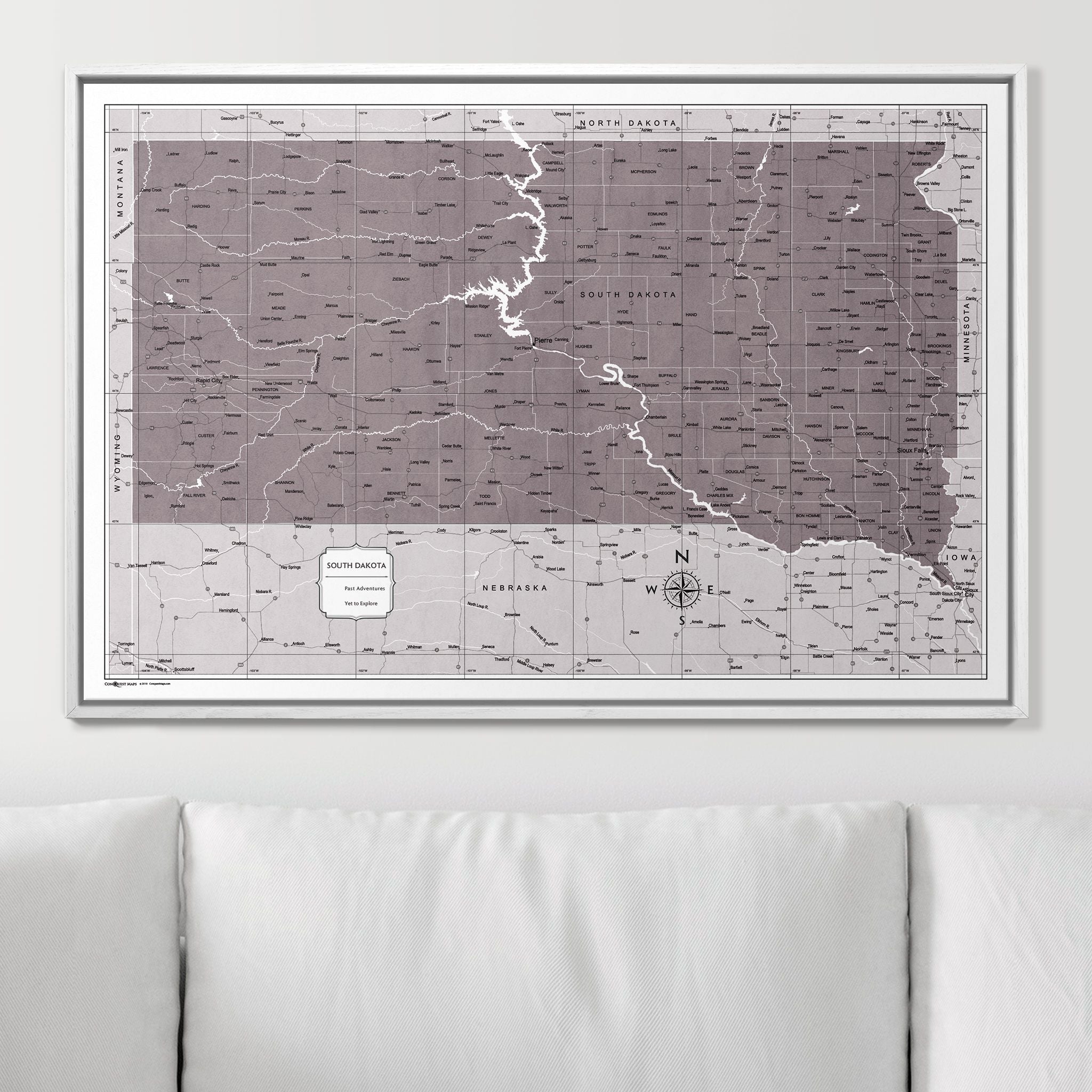 Push Pin South Dakota Map (Pin Board) - Dark Brown Color Splash CM Pin Board