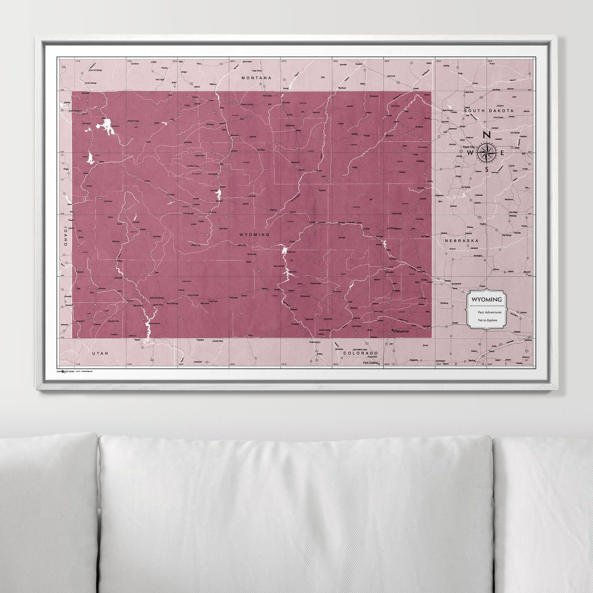 Push Pin Wyoming Map (Pin Board) - Burgundy Color Splash CM Pin Board