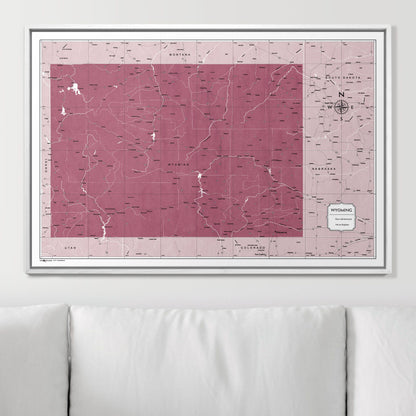 Push Pin Wyoming Map (Pin Board) - Burgundy Color Splash CM Pin Board