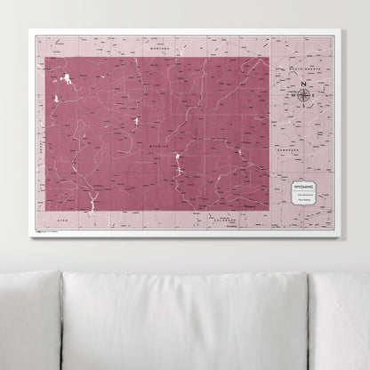 Push Pin Wyoming Map (Pin Board) - Burgundy Color Splash CM Pin Board