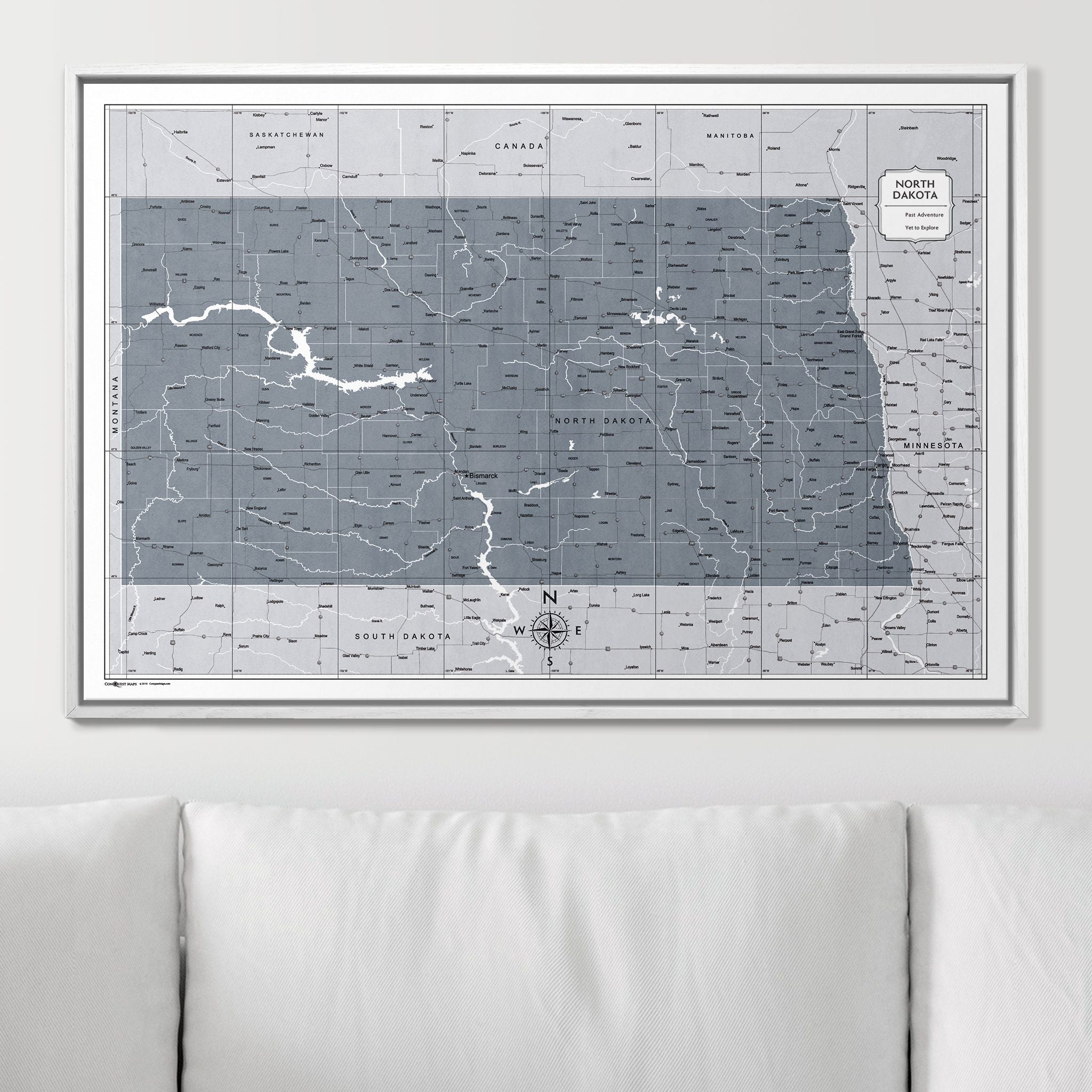 Push Pin North Dakota Map (Pin Board) - Dark Gray Color Splash CM Pin Board