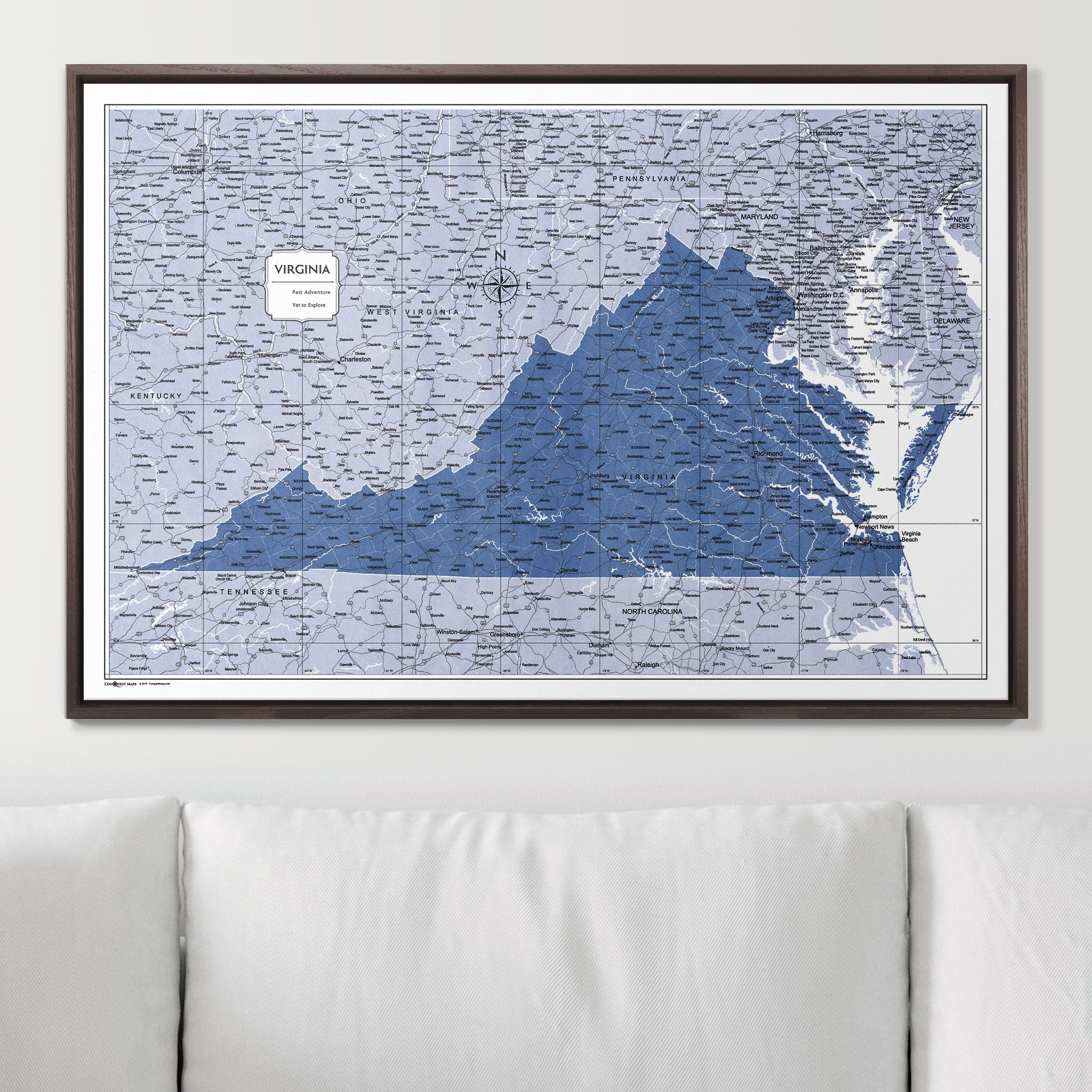 Push Pin Virginia Map (Pin Board) - Navy Color Splash CM Pin Board