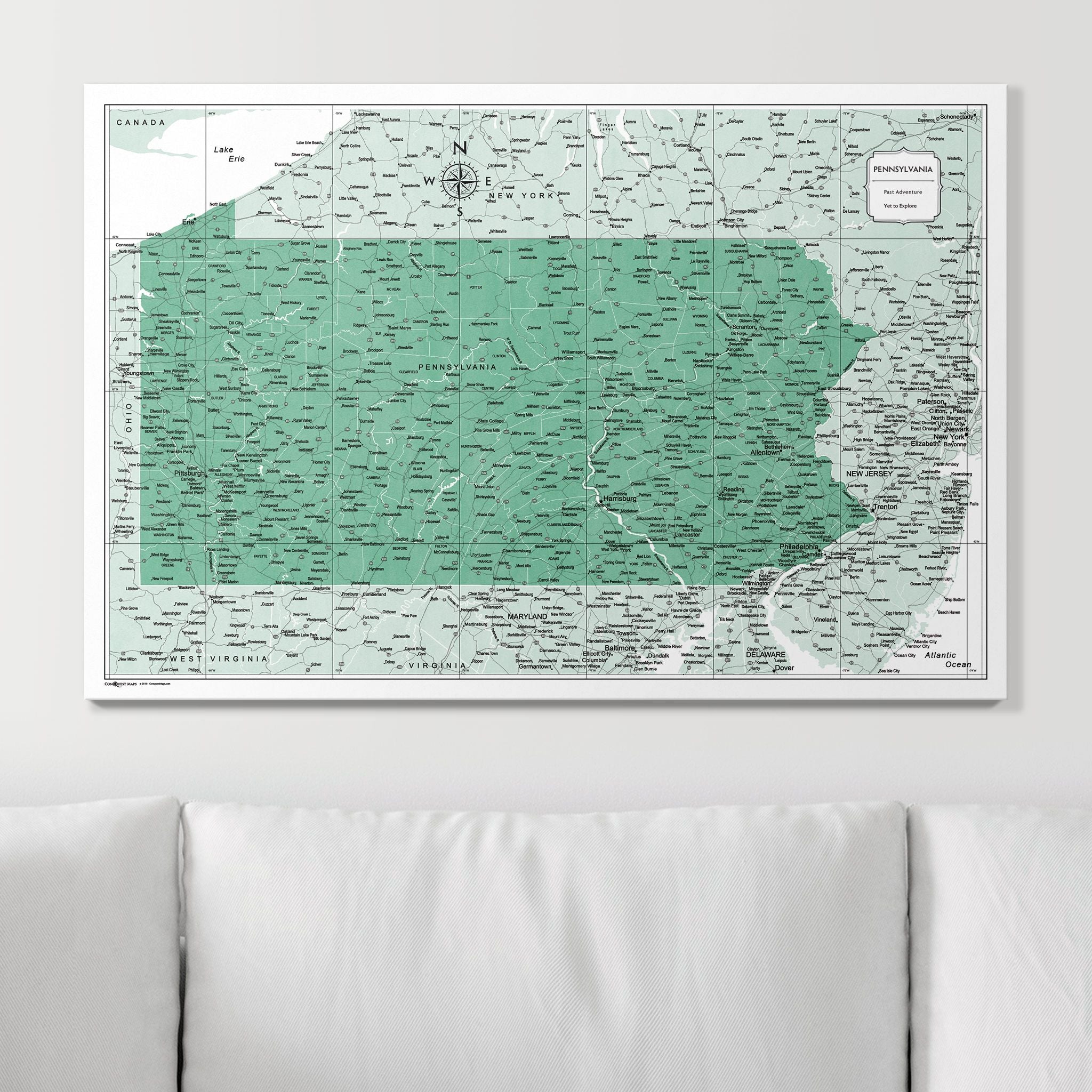 Push Pin Pennsylvania Map (Pin Board) - Green Color Splash CM Pin Board