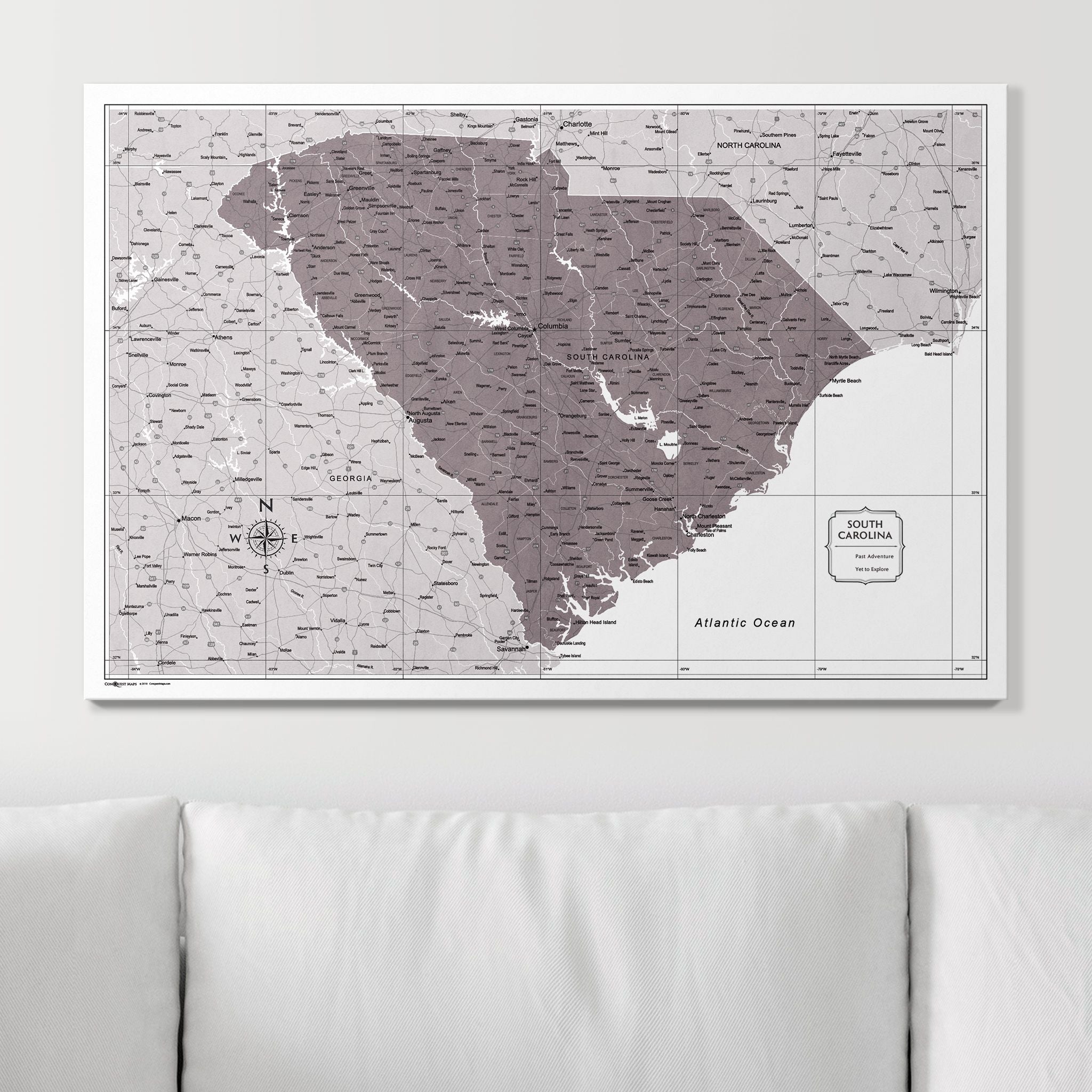 Push Pin South Carolina Map (Pin Board) - Dark Brown Color Splash CM Pin Board