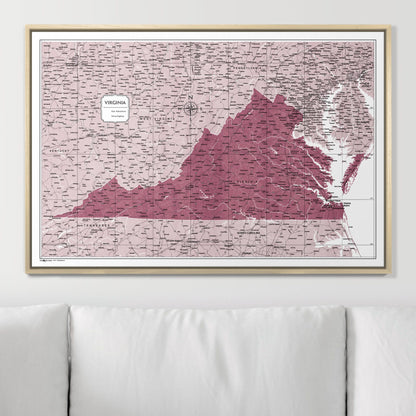 Push Pin Virginia Map (Pin Board) - Burgundy Color Splash CM Pin Board