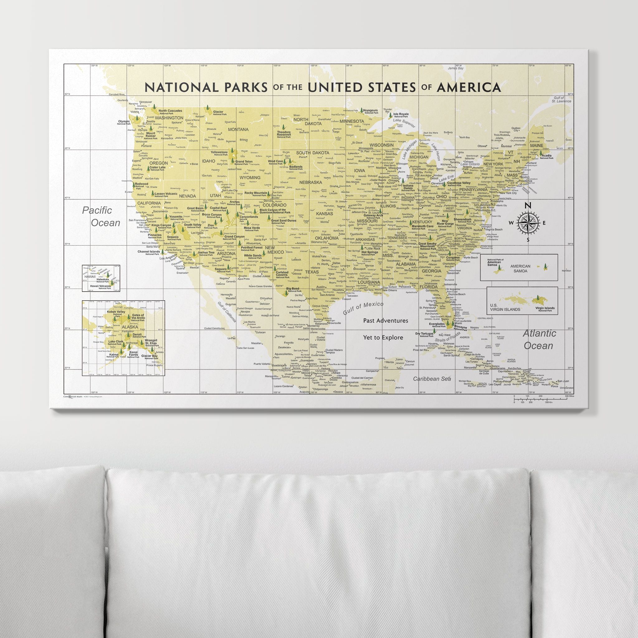 Push Pin National Parks Map (Pin Board) - Yellow Color Splash CM Pin Board