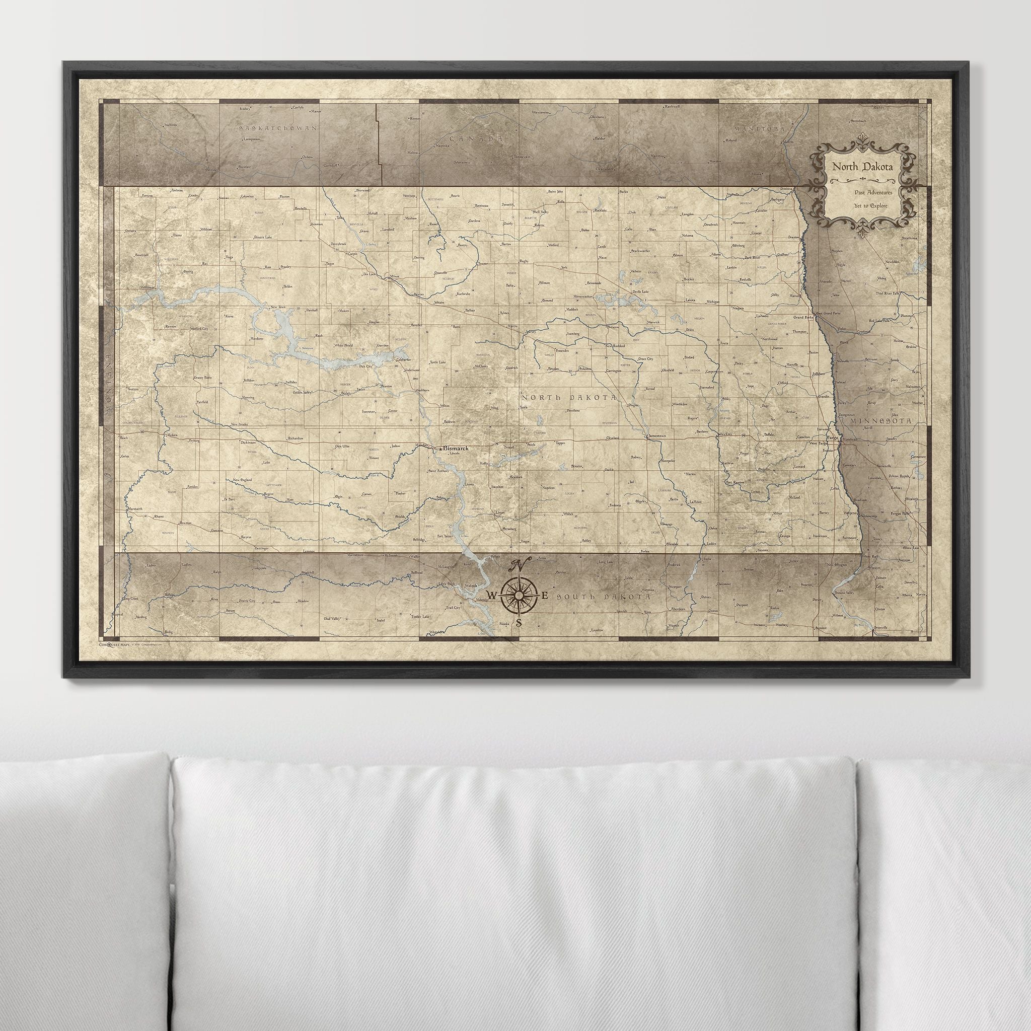 Push Pin North Dakota Map (Pin Board) - Rustic Vintage CM Pin Board