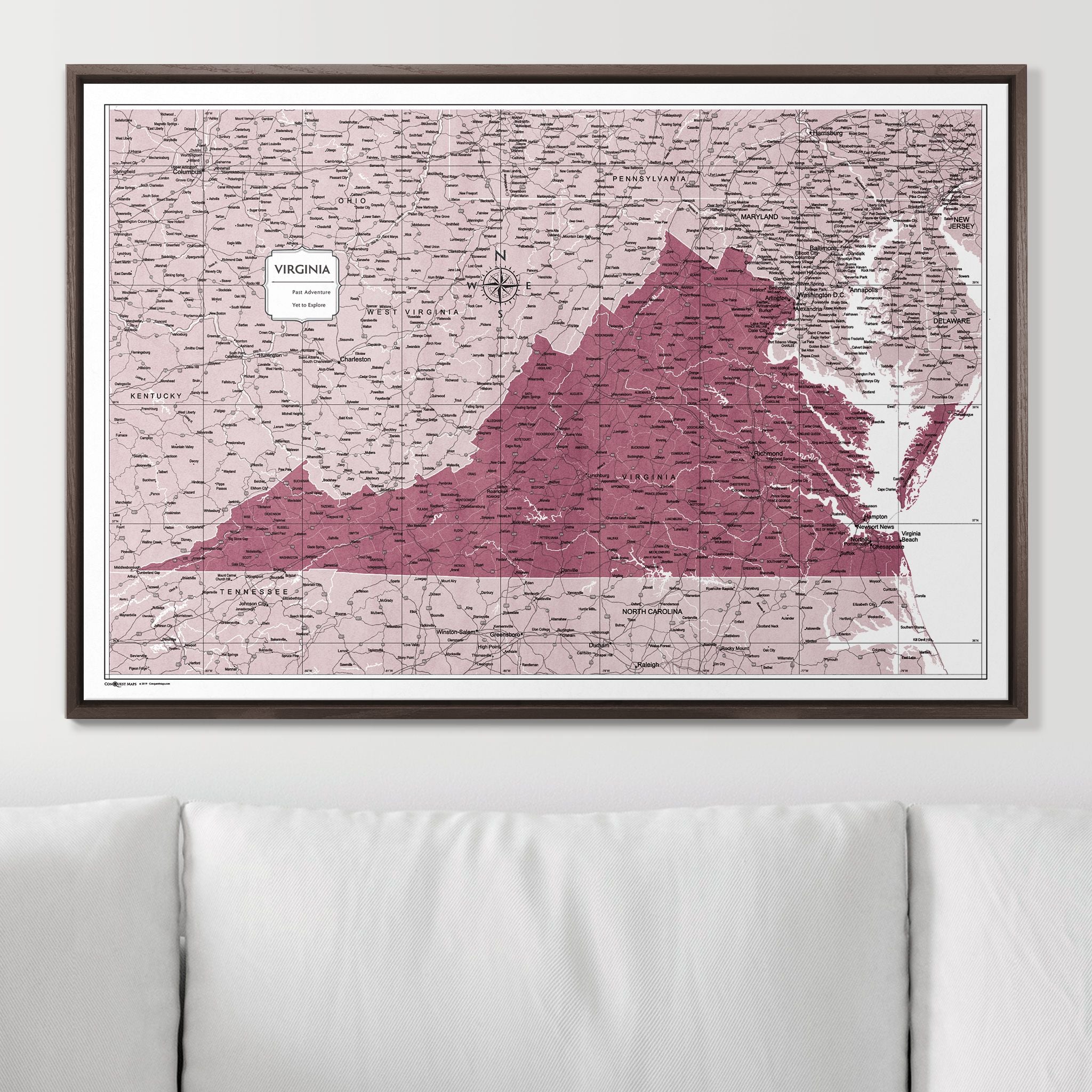 Push Pin Virginia Map (Pin Board) - Burgundy Color Splash CM Pin Board