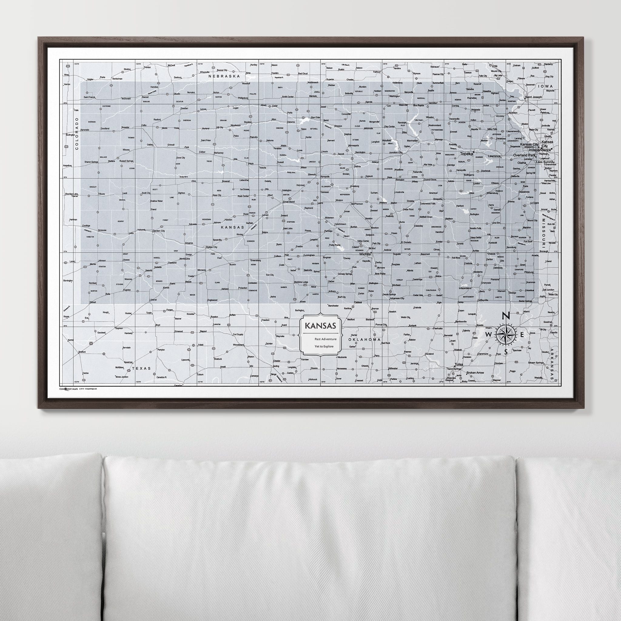 Push Pin Kansas Map (Pin Board) - Light Gray Color Splash CM Pin Board