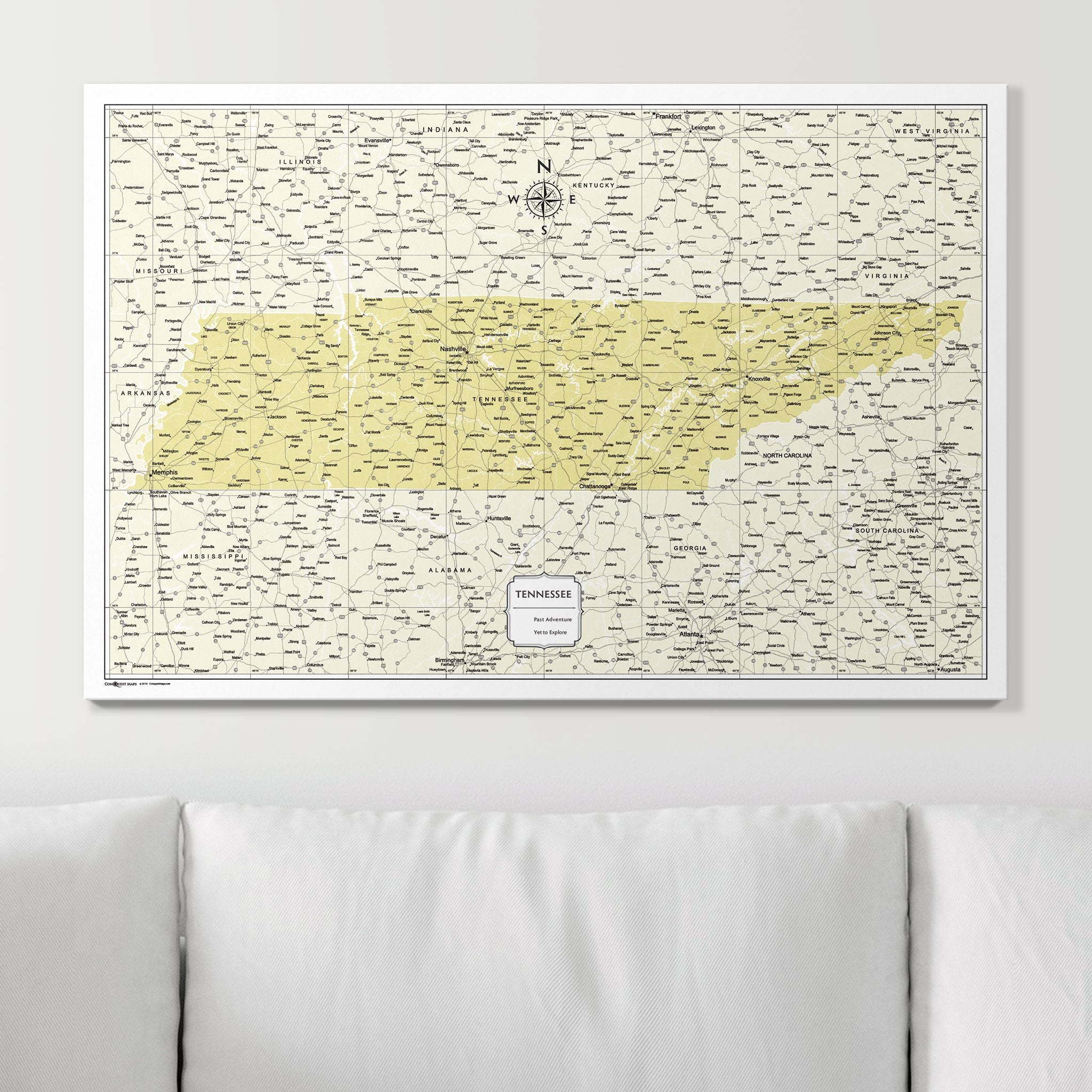 Push Pin Tennessee Map (Pin Board) - Yellow Color Splash CM Pin Board