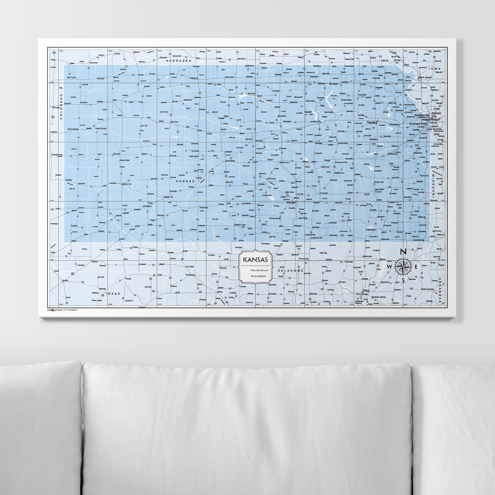 Push Pin Kansas Map (Pin Board) - Light Blue Color Splash CM Pin Board