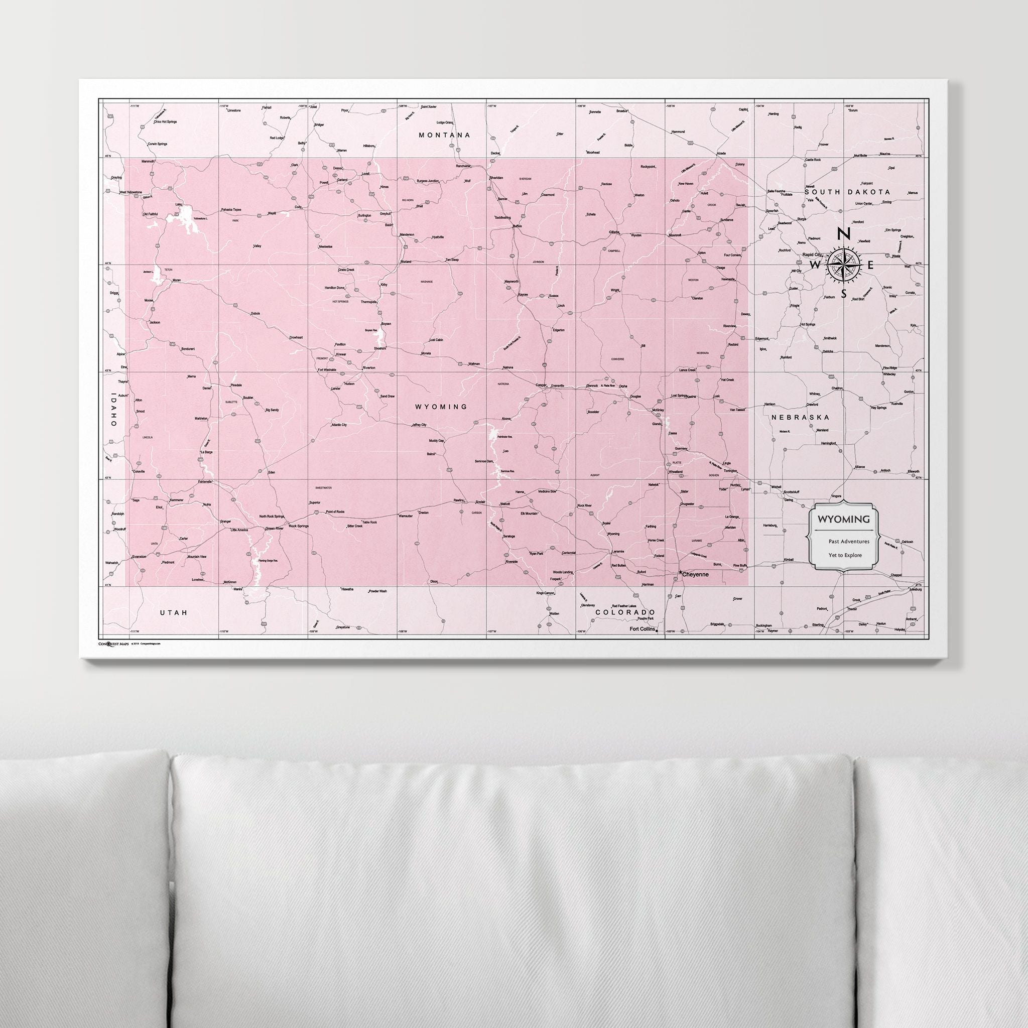 Push Pin Wyoming Map (Pin Board) - Pink Color Splash CM Pin Board