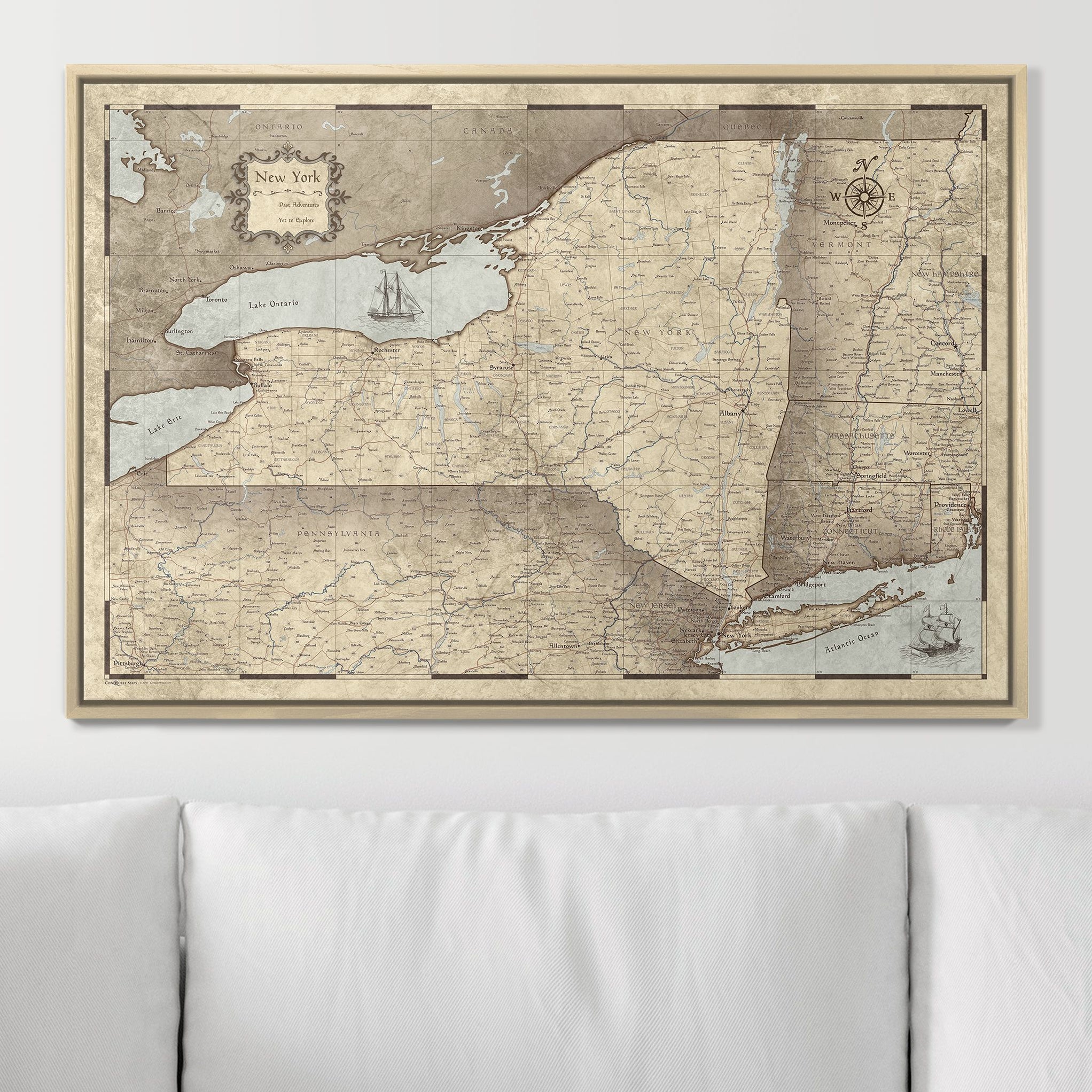 Push Pin New York Map (Pin Board) - Rustic Vintage - Conquest Maps LLC